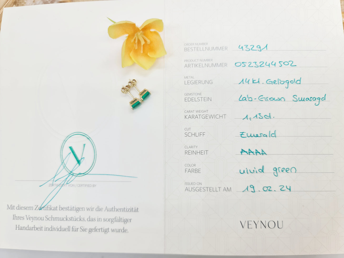 Ohrringe Lab Grown Smaragd 585 14 KT Gold