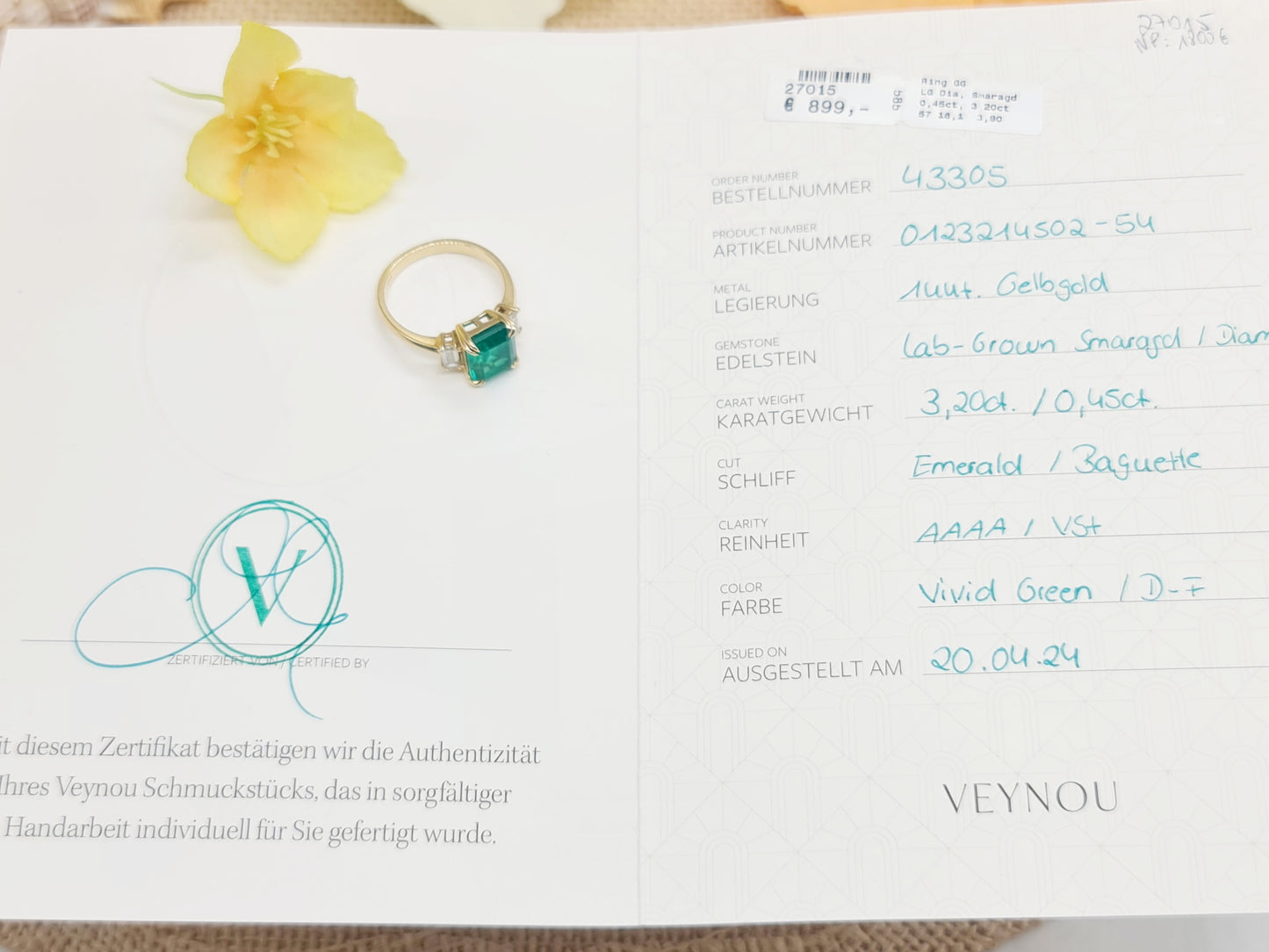 Ring Lab Grown Diamanten Smaragd 585 14 KT Gold