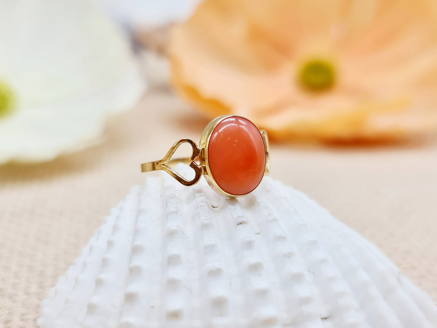 Ring Koralle 750 18 KT Gold Gr. 58