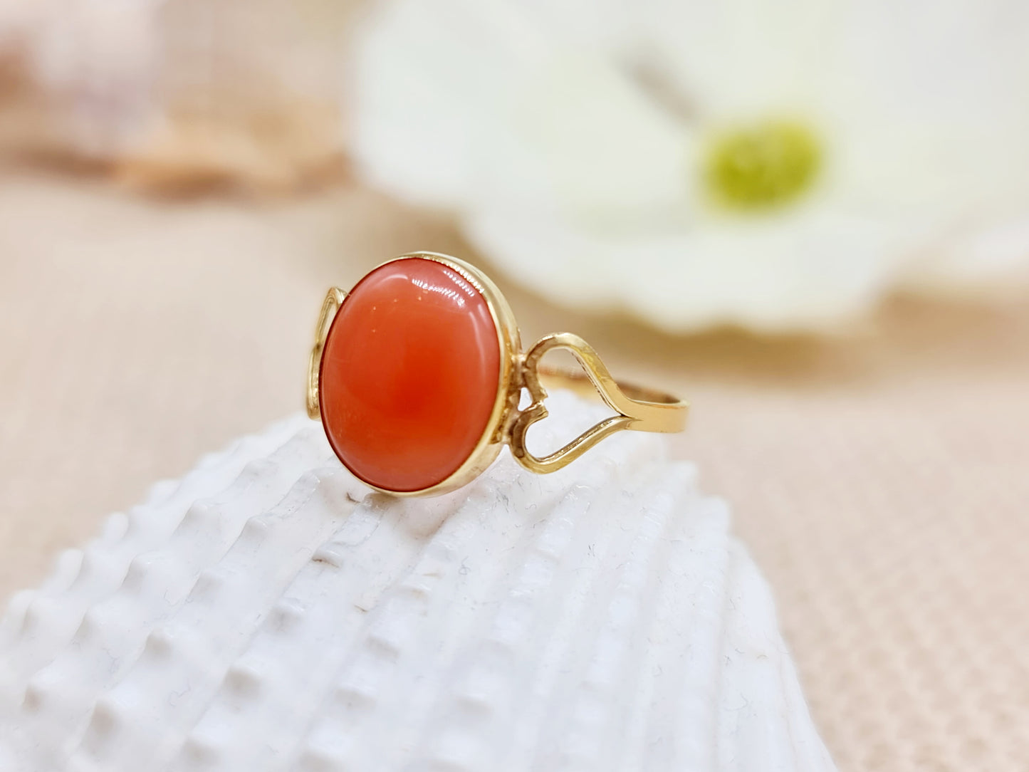 Ring Koralle 750 18 KT Gold Gr. 58