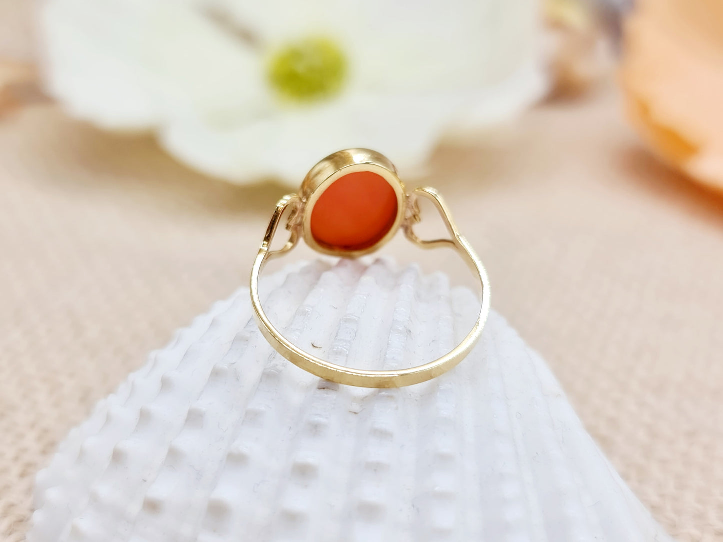 Ring Koralle 750 18 KT Gold Gr. 58