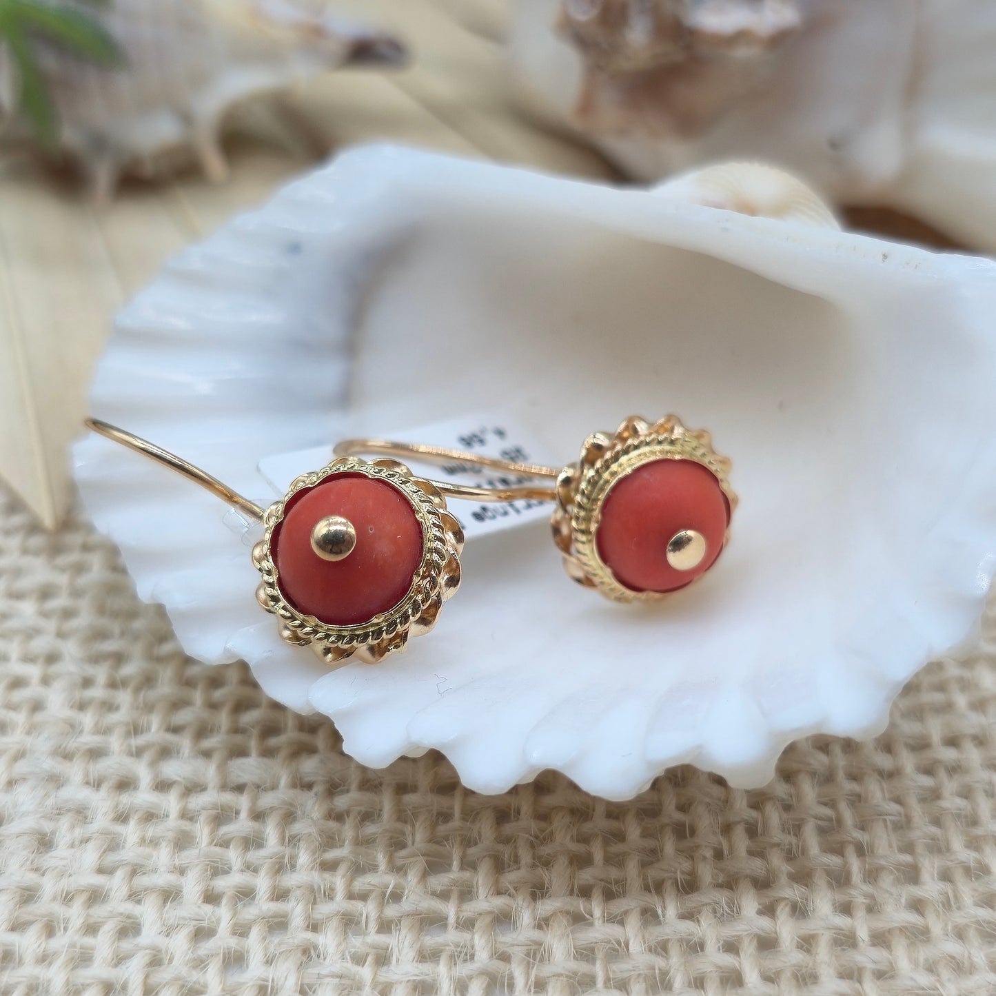 Ohrringe Gelbgold 585 14 kt Koralle Gr: 25*12mm