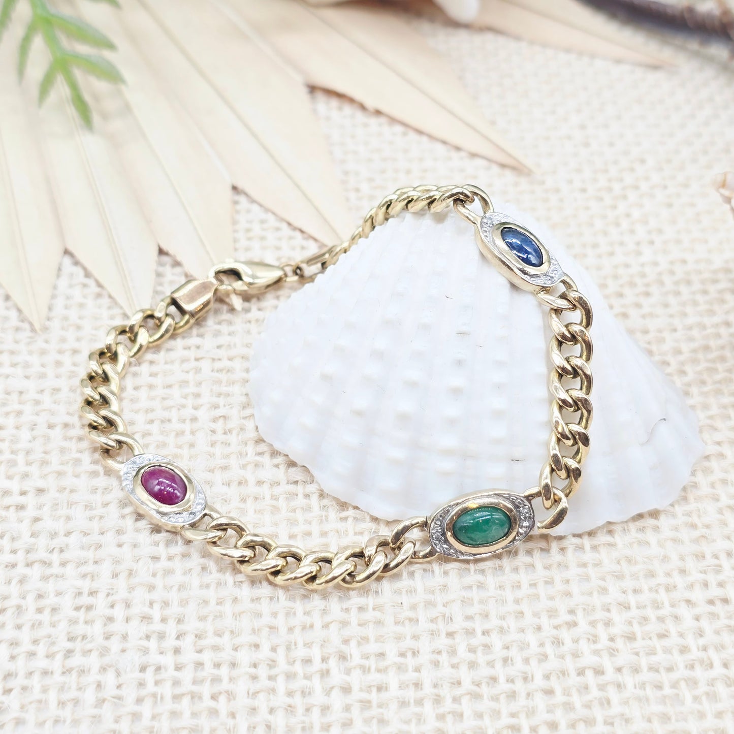 Armband Gold mit Safir, Rubin und Samargd Länge: 19cm