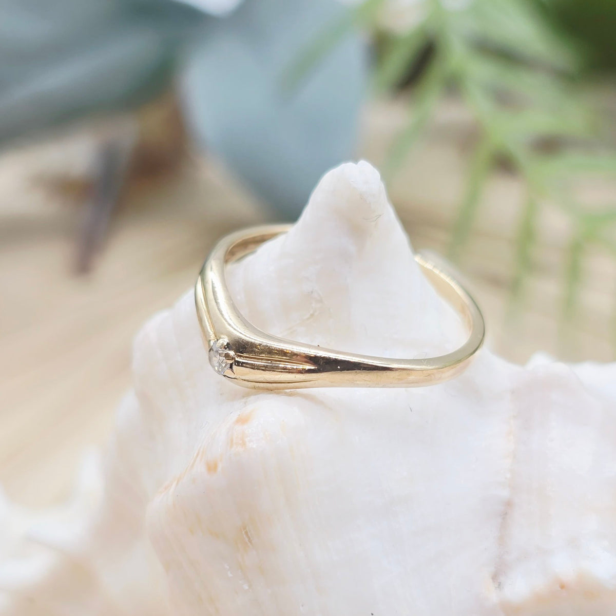 Gold Ring 1 Brillant 0,02ct 585 14KT Gold Gr: 55 (17,5mm) 1,43g