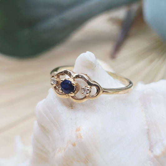 Gold Ring 1 Safir, 2 Zirkonia 585 14KT Gold Gr: 59 (18,8mm) 2,00g