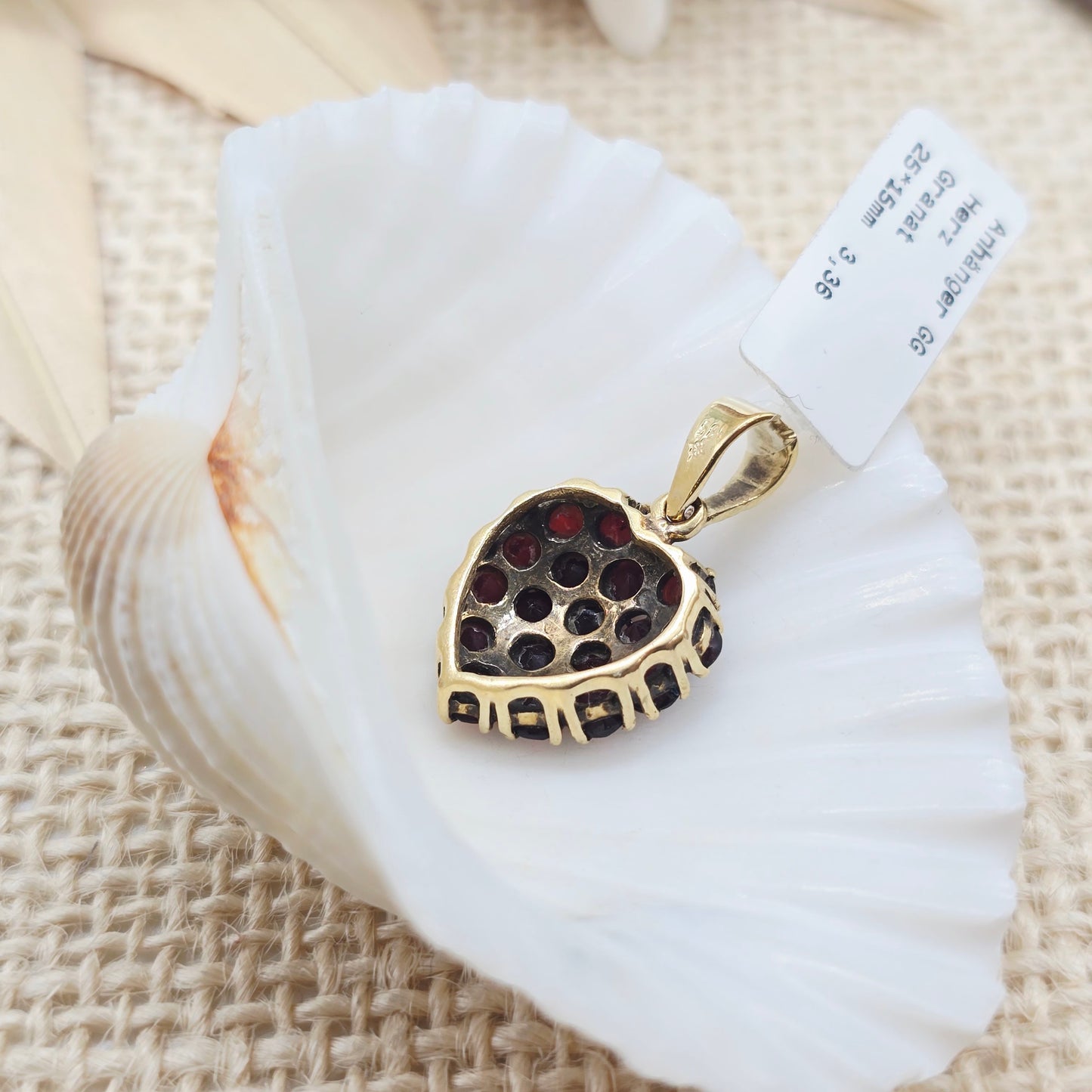 Anhänger Gold 585 14kt Granat Herz Gr: 25*15mm