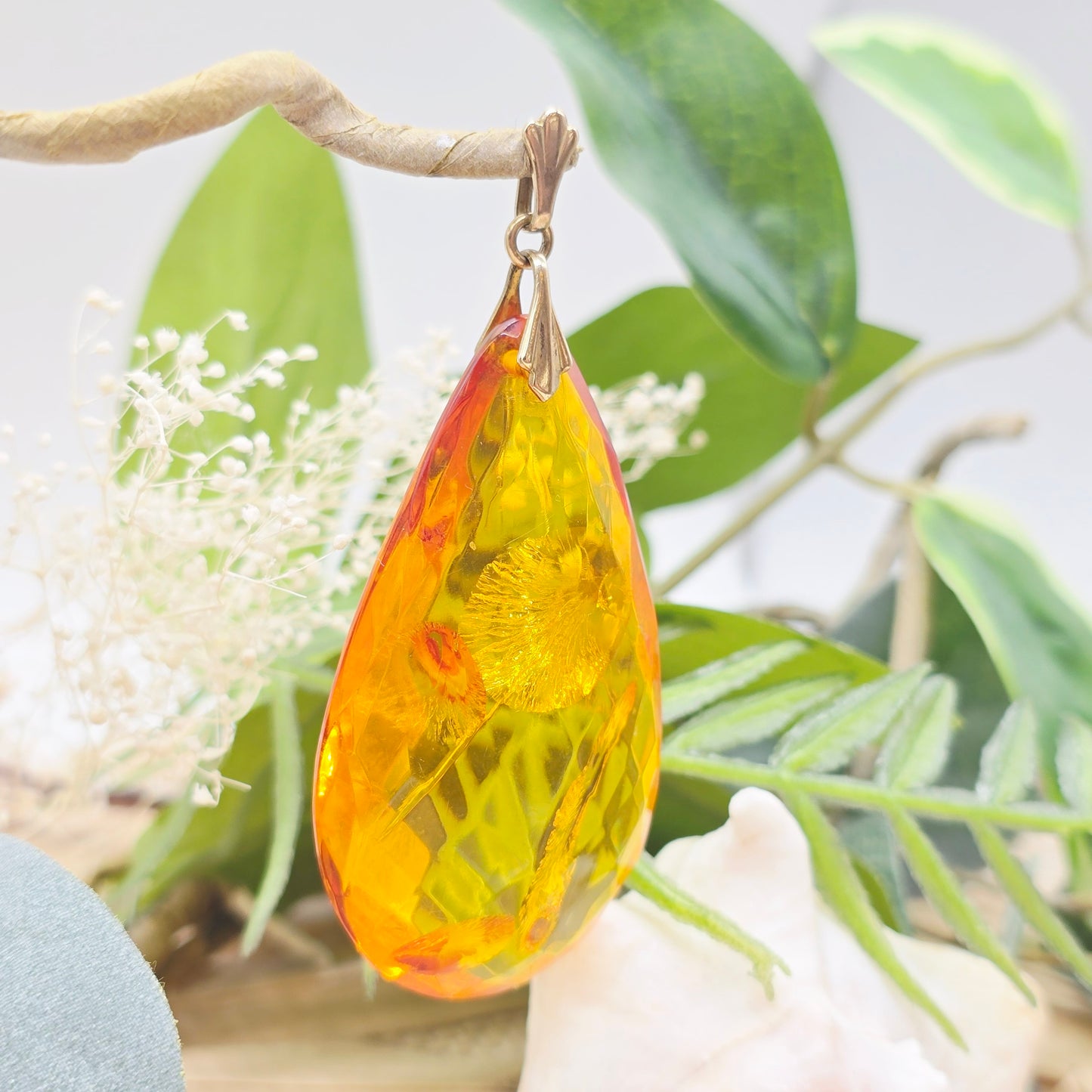 Anhänger Gold 333 8kt Bernstein Gr: 73*32mm