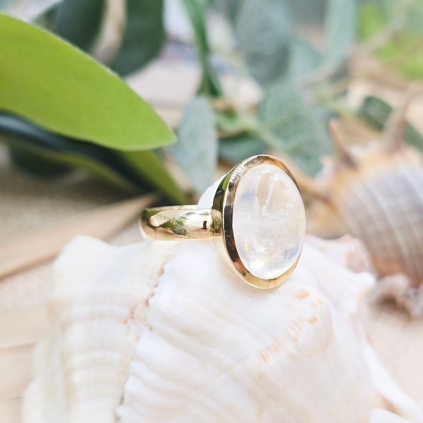 Ring Gold 585 14 KT Mondstein Gr: 58