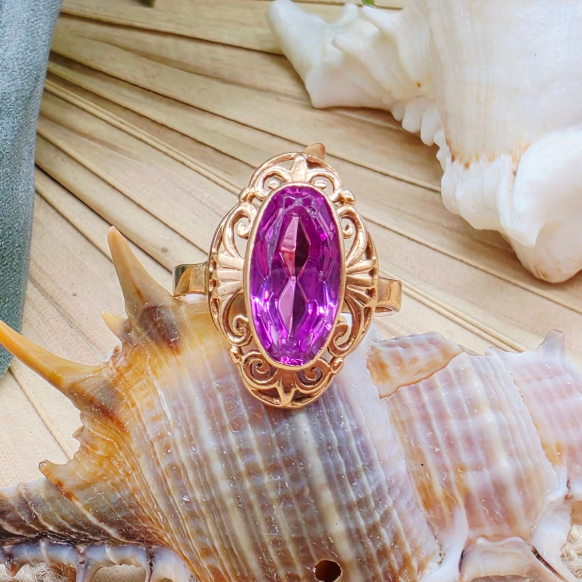 Vintage Ring Spinell Pink 585 14 KT Rot Gold