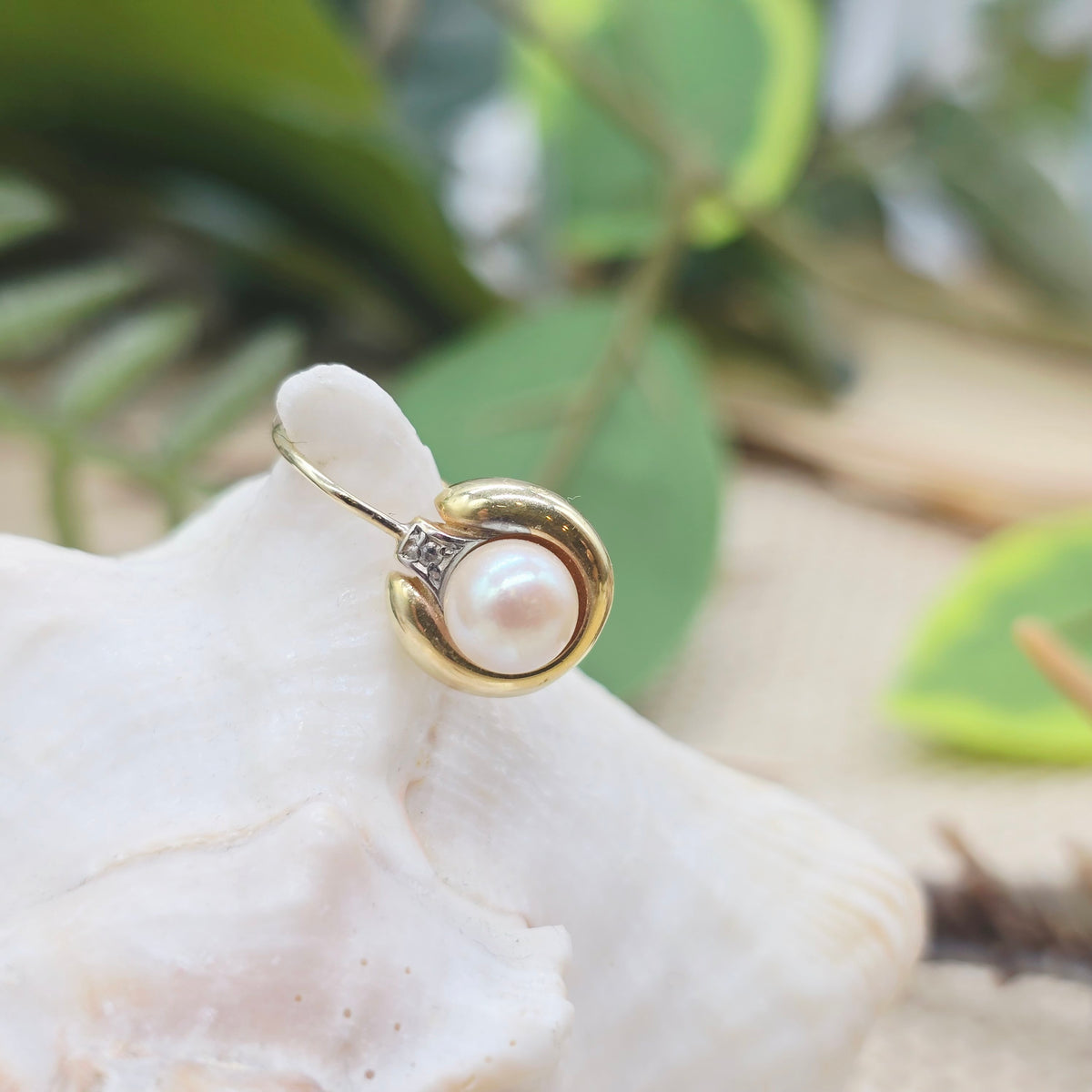Ohrringe Bicolor Gold 585 14kt Perlen, Brillanten Gr: 17*10mm