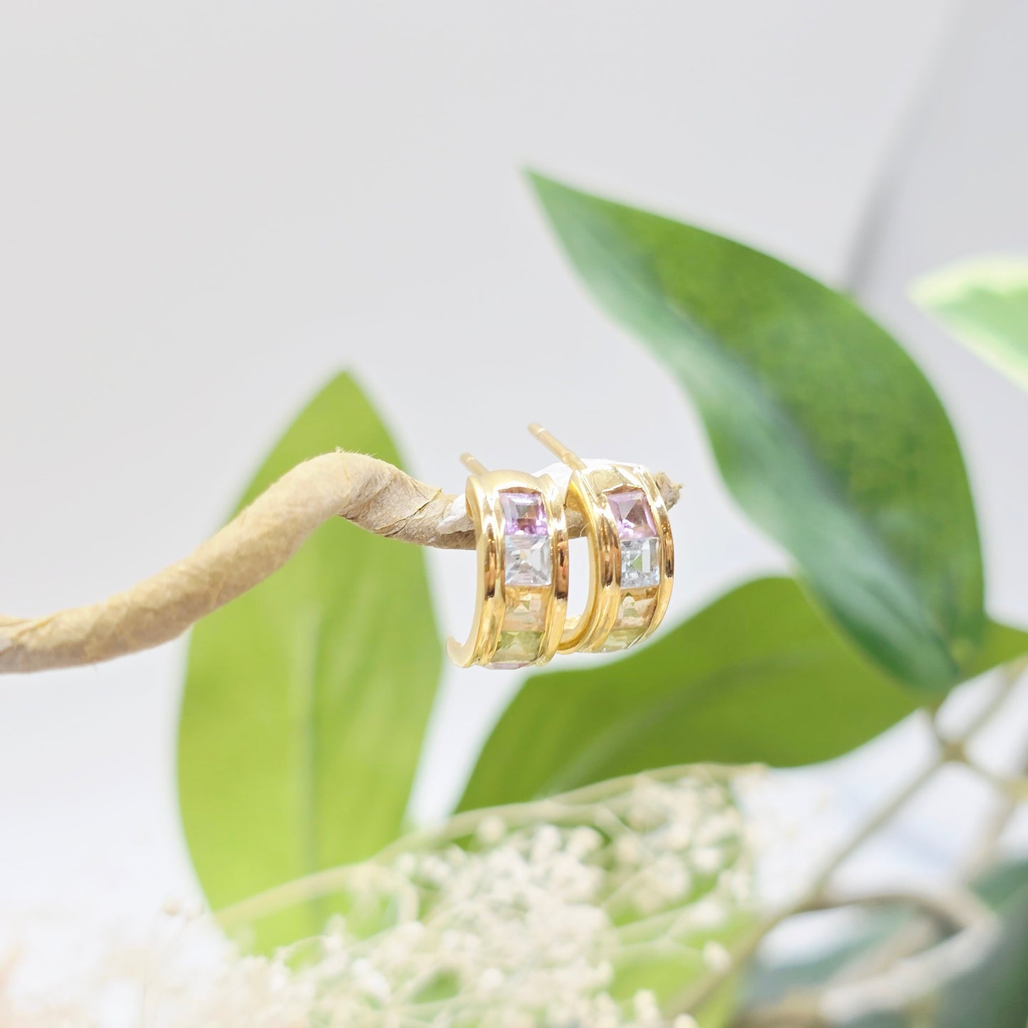 Ohrringe Gelbgold 585 14 kt Amethyst, Topas, Citrin und Peridot