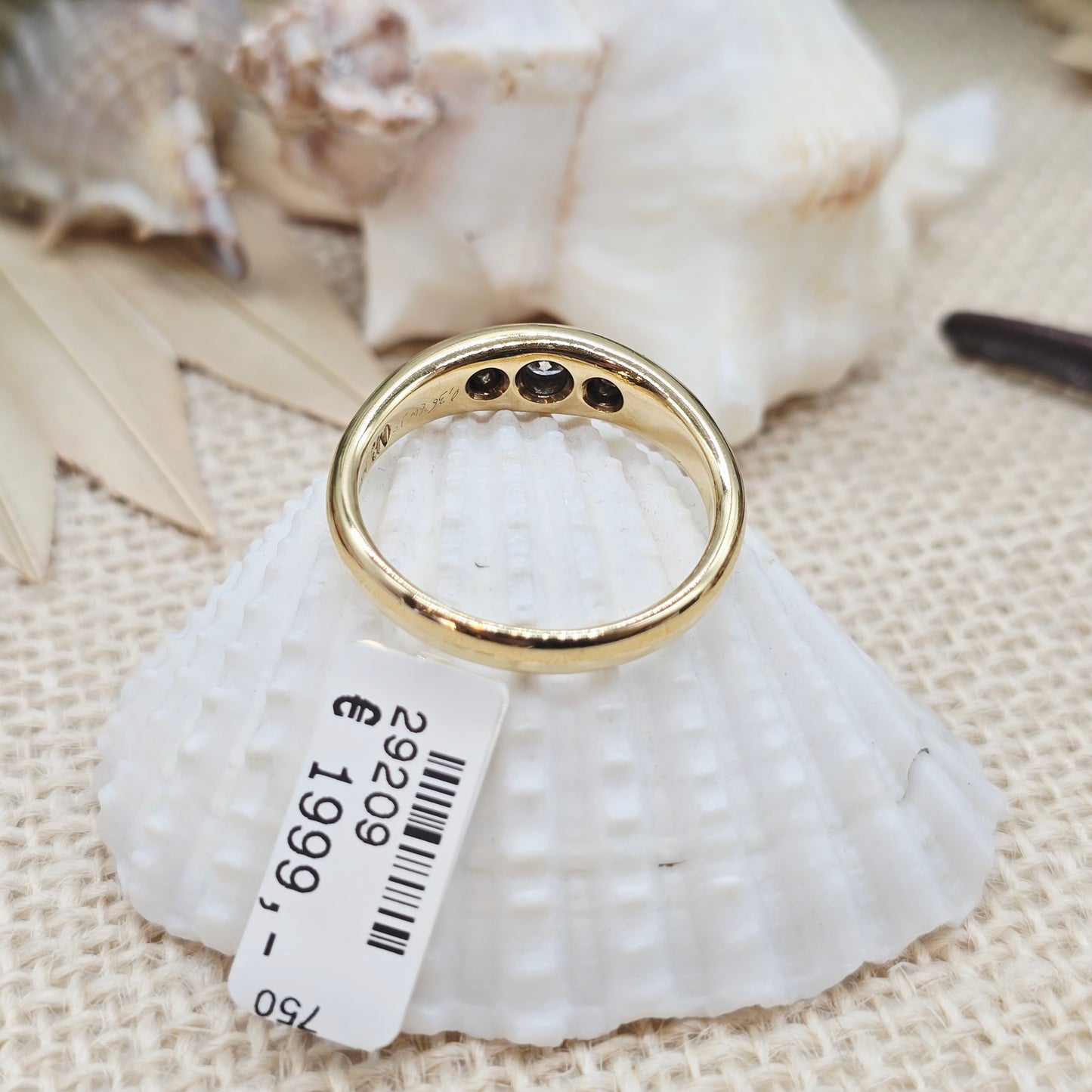 Ring 3 Brillanten TW VS 0,35ct 750 18 KT Gold Gr. 69