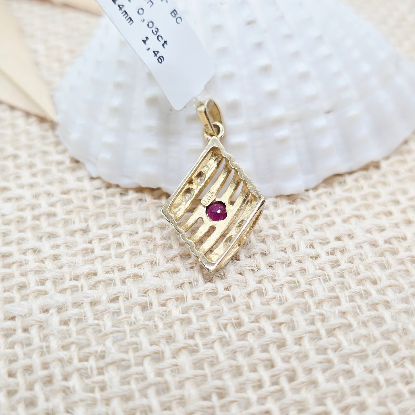 Anhänger Gold 585 14kt 1 Rubin und Brillanten 0,03ct