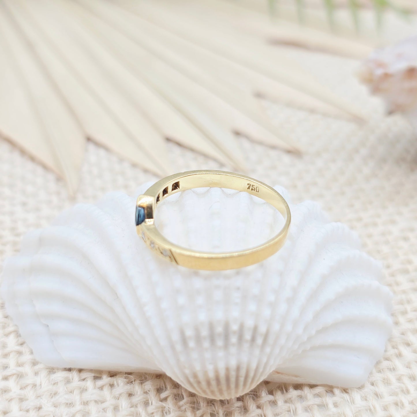 Ring Gold 750 18kt Safir 6 Brillanten Gr: 53