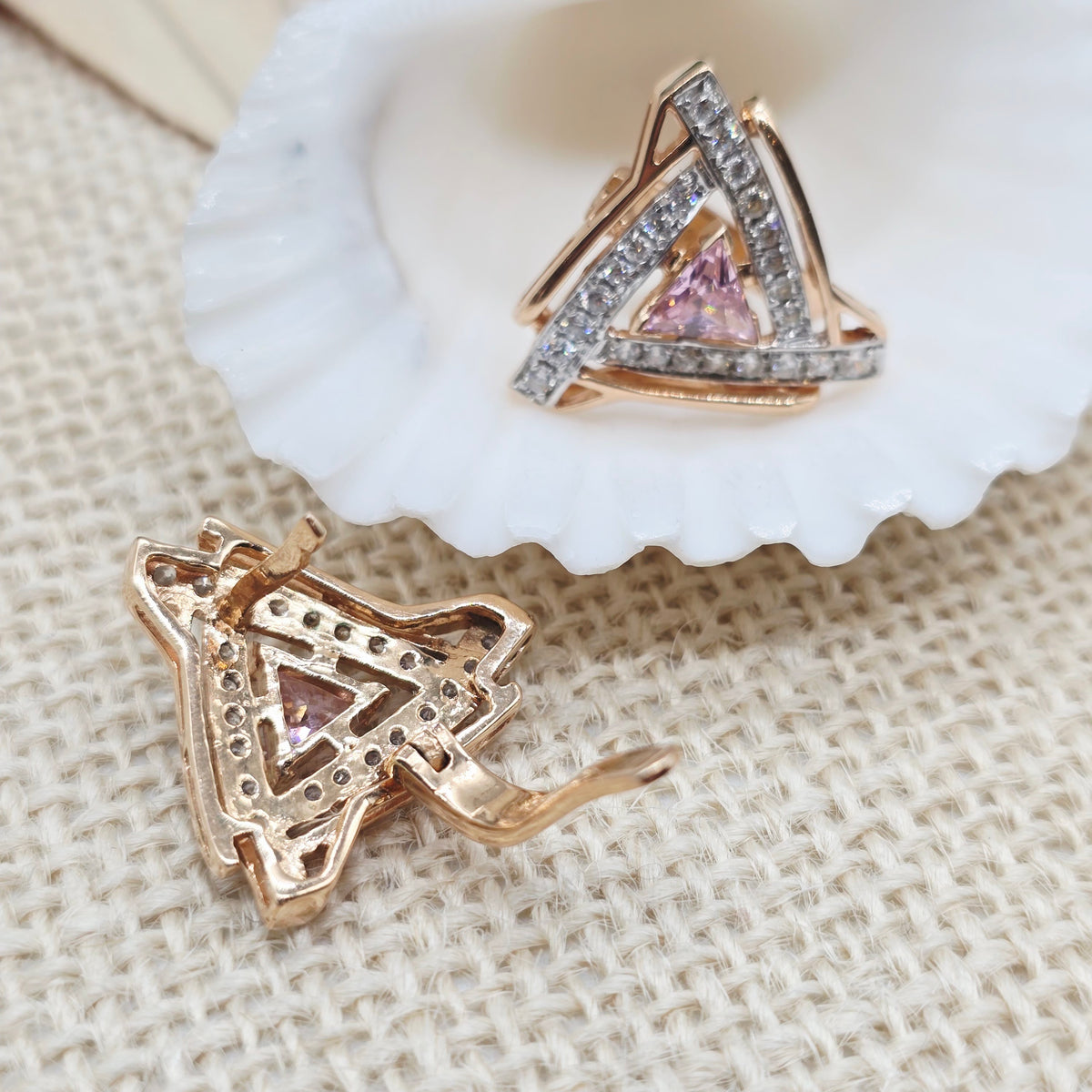 Ohrringe Rotgold 585 14kt Zirkonia Pink und weiß 21*21mm