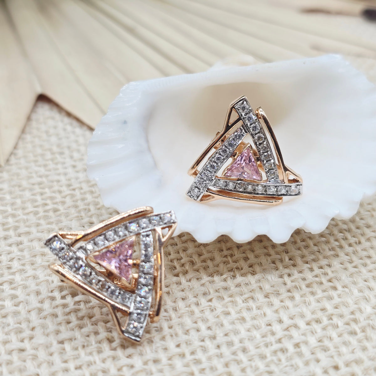 Ohrringe Rotgold 585 14kt Zirkonia Pink und weiß 21*21mm