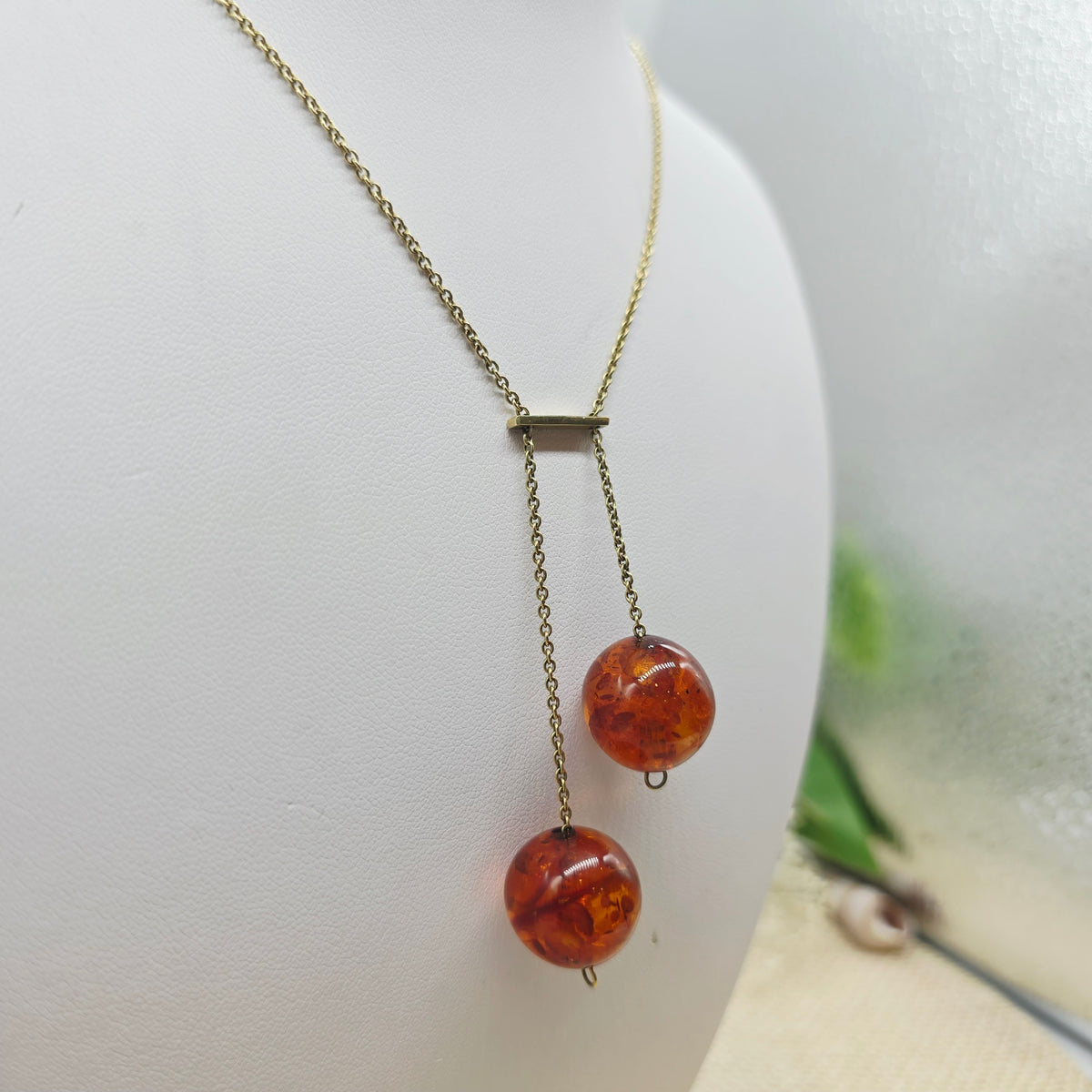 Gold Collier 585 14kt Bernsteinkugeln 58cm/16mm 10,25g