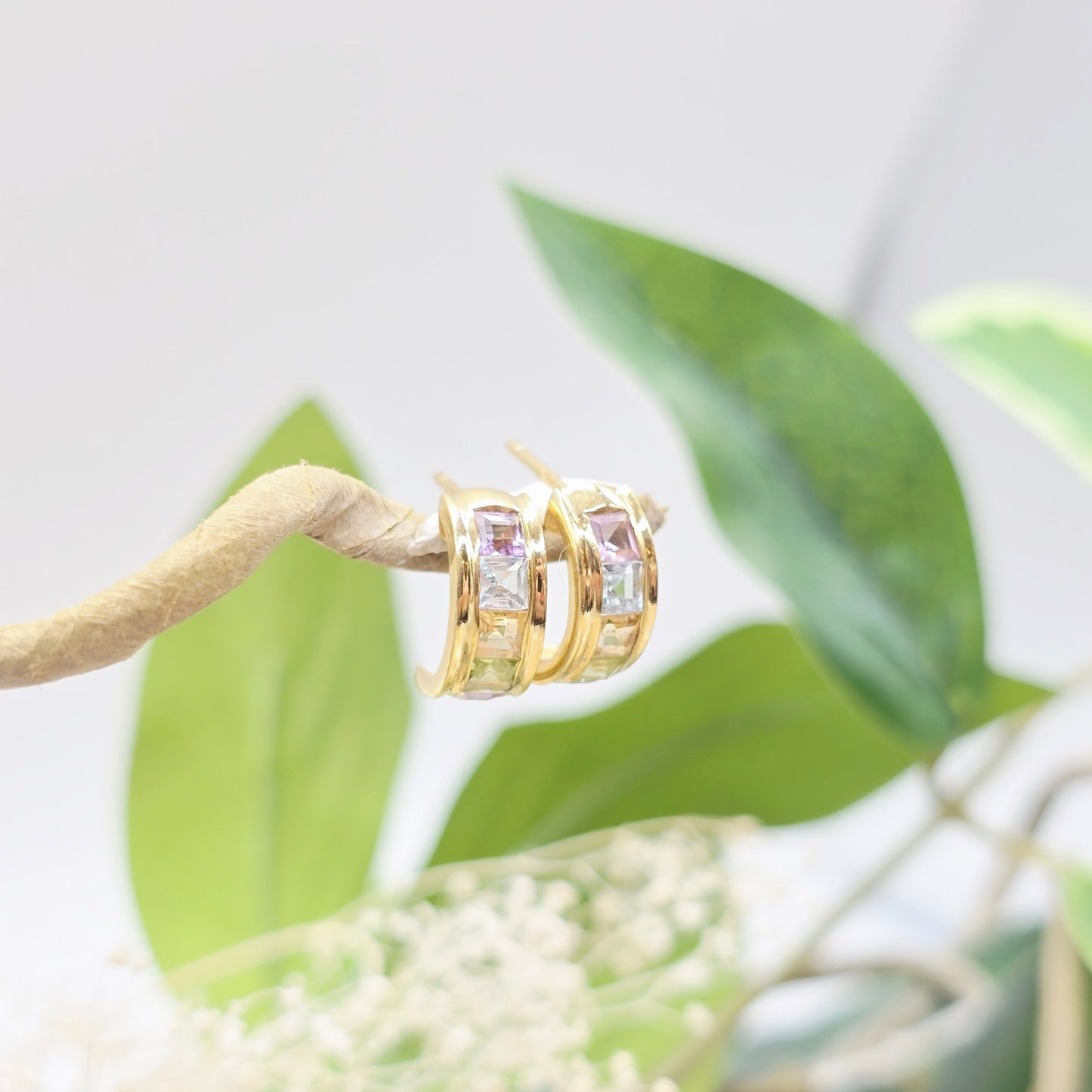Ohrringe Gelbgold 585 14 kt Amethyst, Topas, Citrin und Peridot