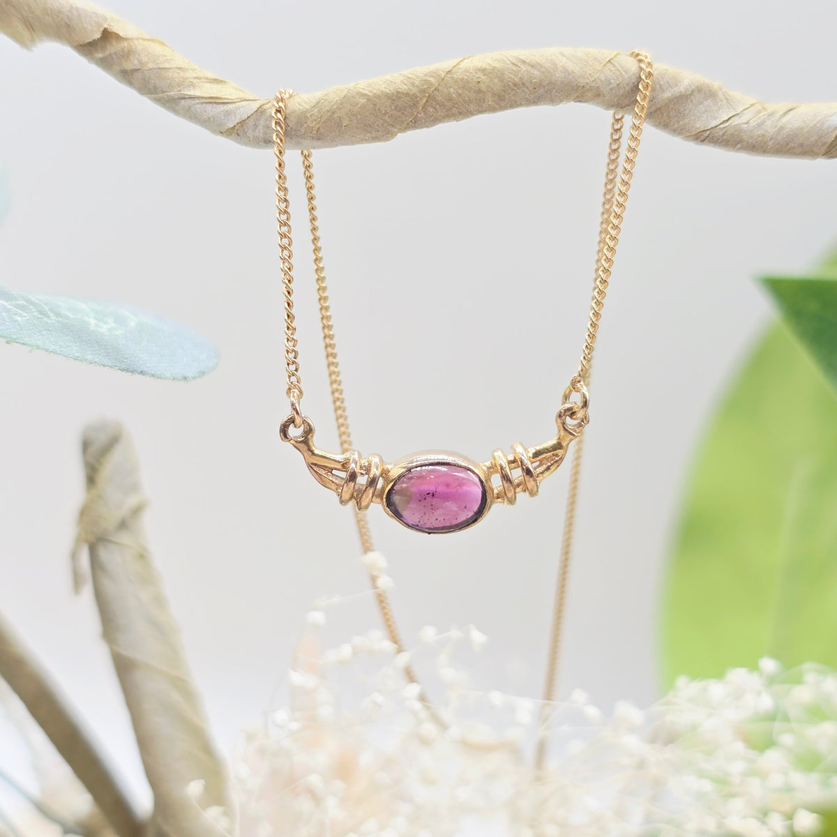 Collier Gold 333 8kt Granat Chabochon Länge 41cm