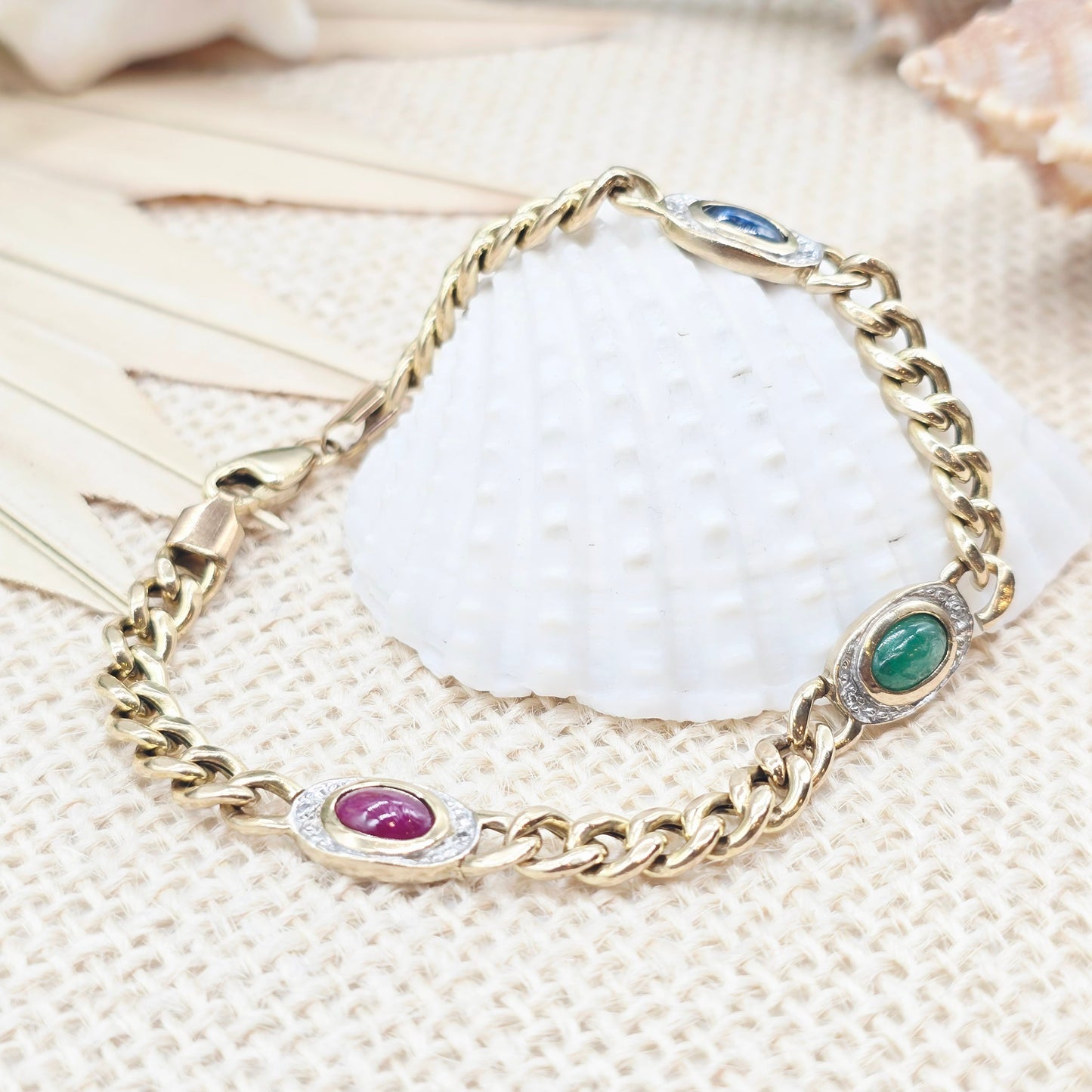 Armband Gold mit Safir, Rubin und Samargd Länge: 19cm