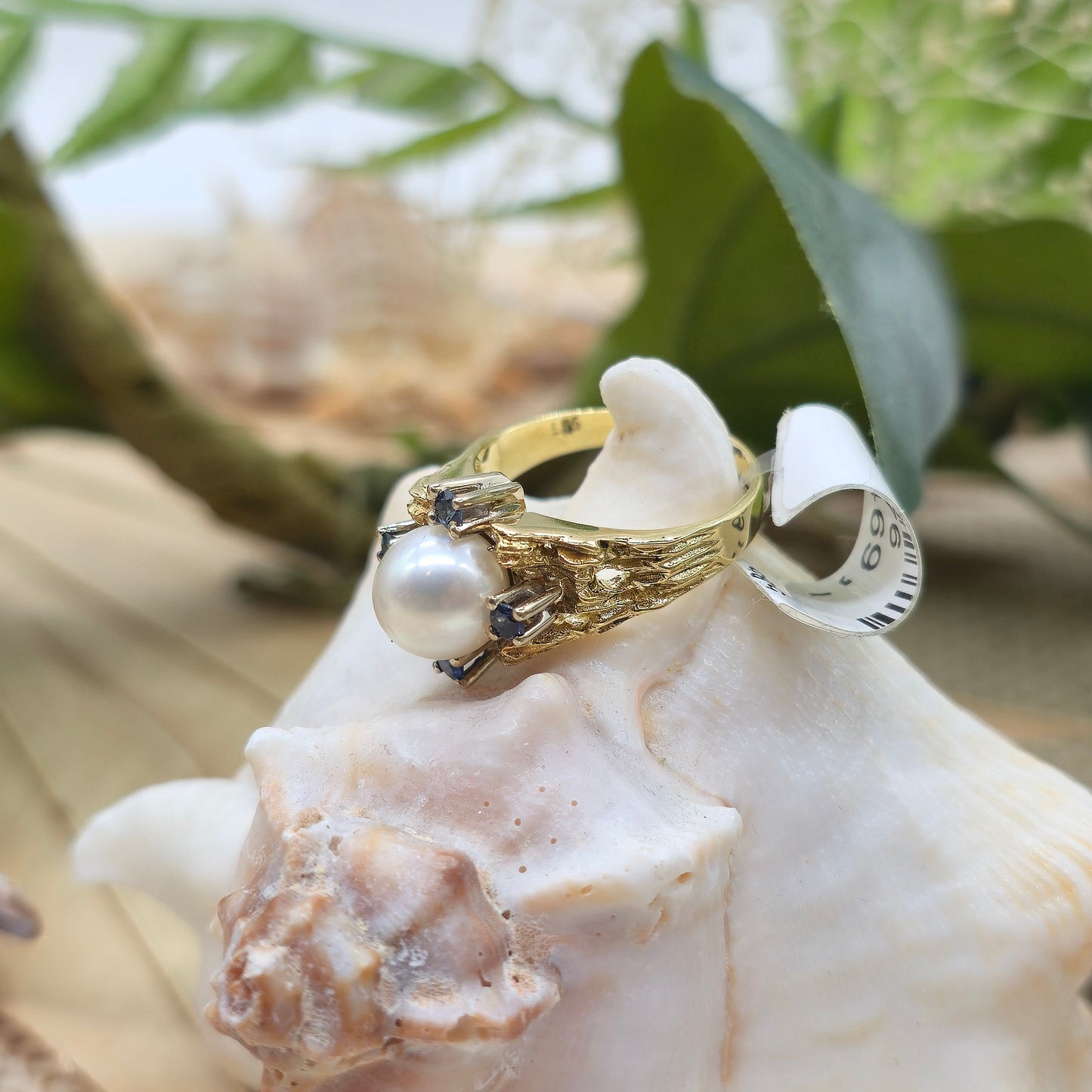 Ring Gold 585 14 KT 1 Perle 4 Safire Gold Gr. 51