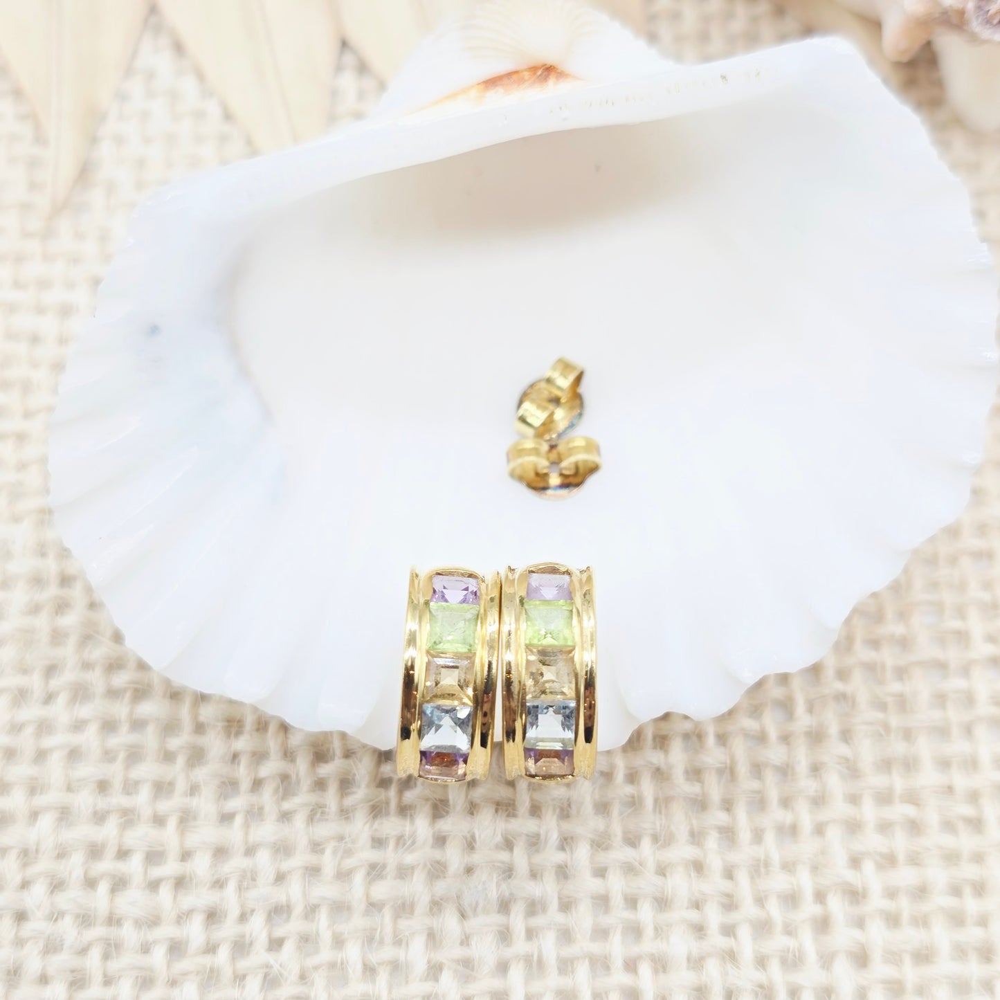 Ohrringe Gelbgold 585 14 kt Amethyst, Topas, Citrin und Peridot