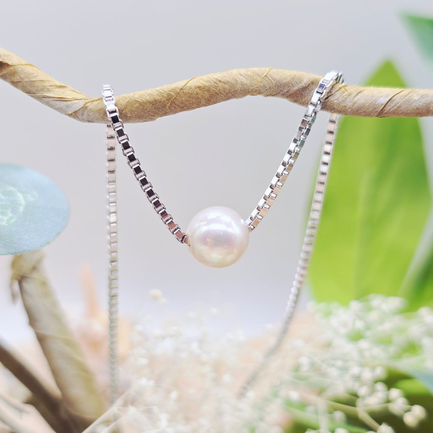 Collier Weißgold 585 14kt Venezianer mit Perle 37,5cm