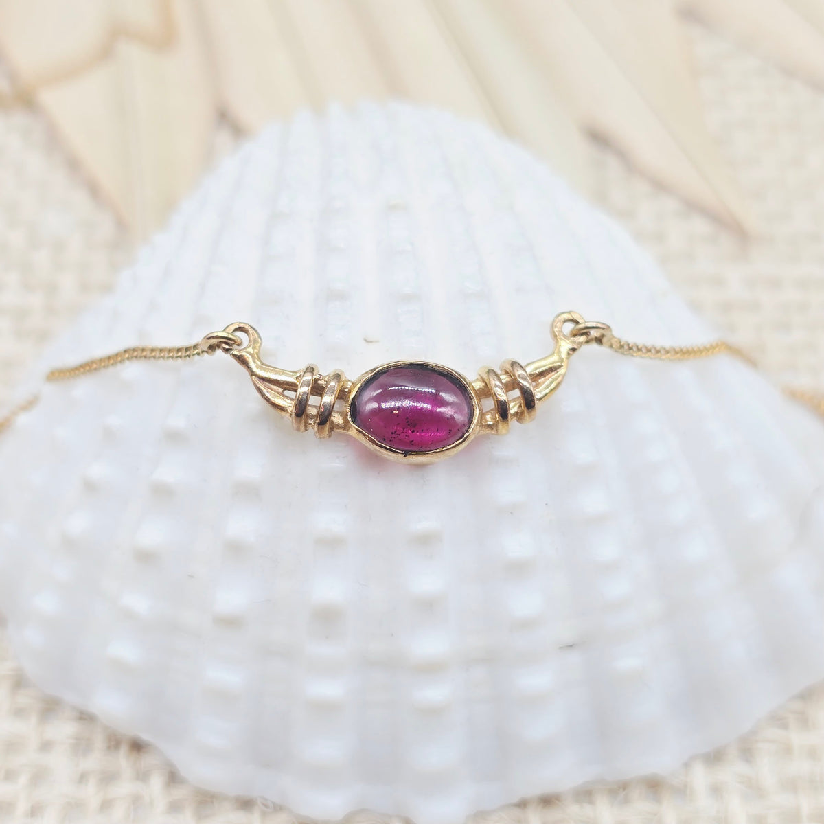 Collier Gold 333 8kt Granat Chabochon Länge 41cm