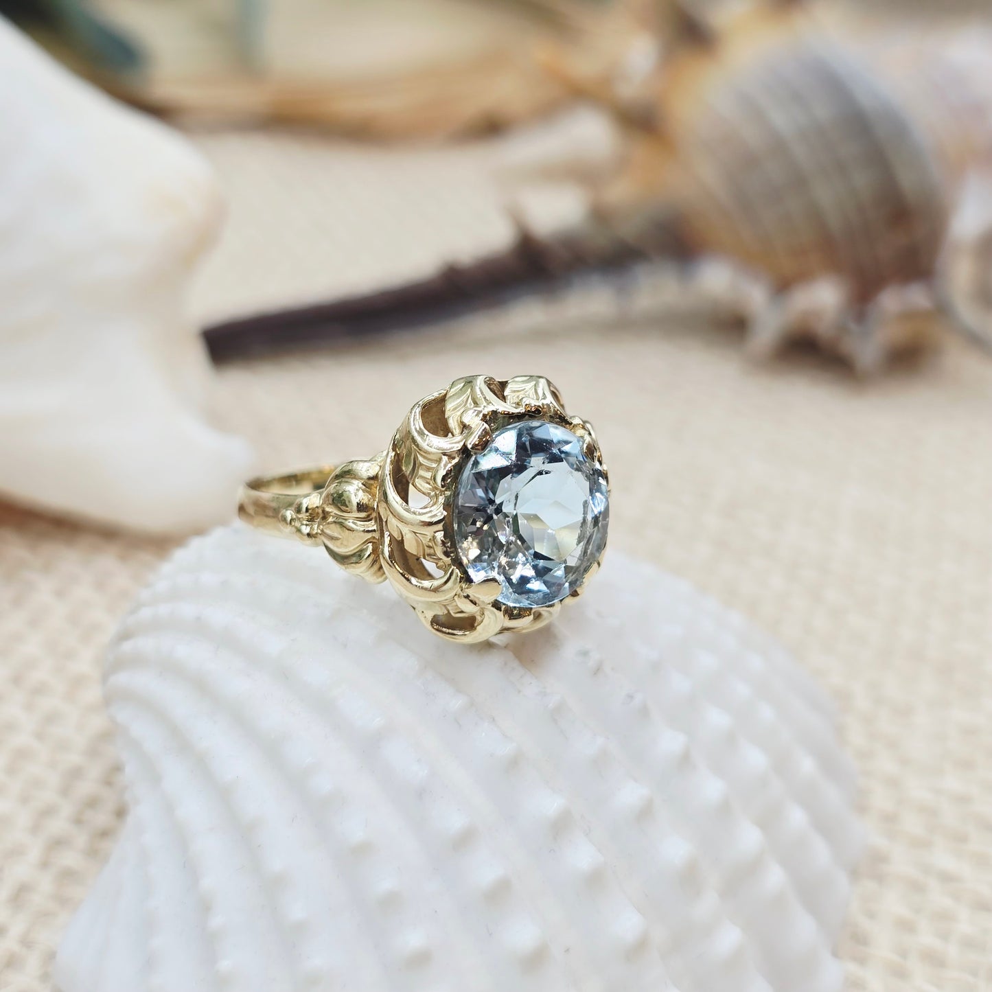 Ring Aquamarin 585 14 KT Gold Gr. 56