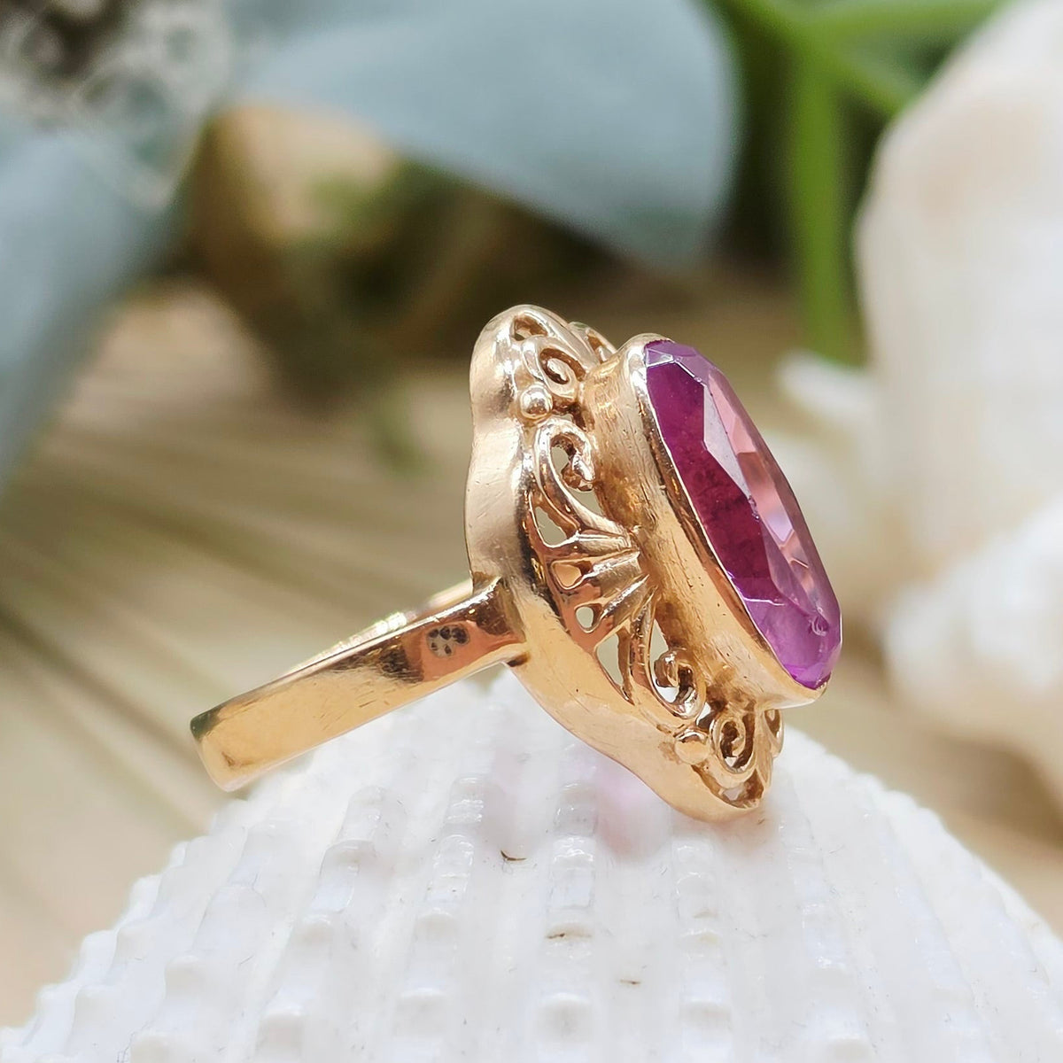 Vintage Ring Spinell Pink 585 14 KT Rot Gold