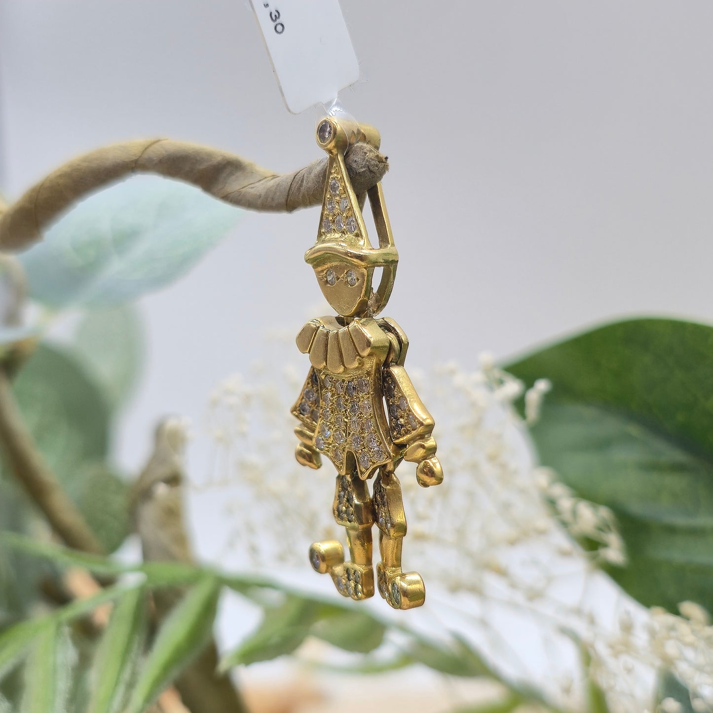 Gold Anhänger 750 18kt beweglicher Clown mit Brillanten