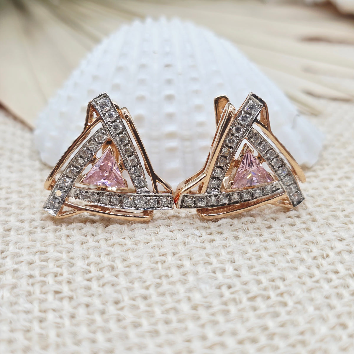 Ohrringe Rotgold 585 14kt Zirkonia Pink und weiß 21*21mm