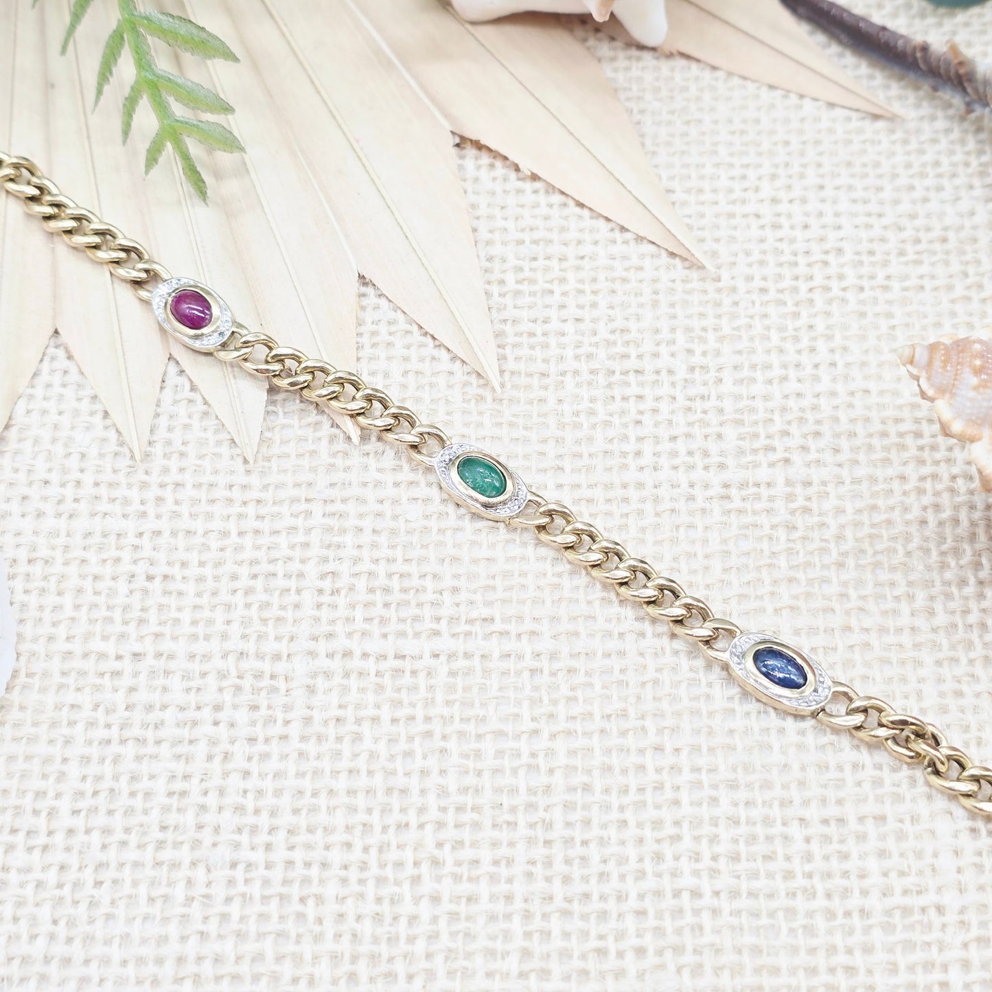 Armband Gold mit Safir, Rubin und Samargd Länge: 19cm