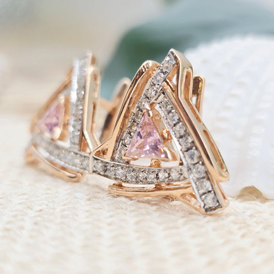 Ohrringe Rotgold 585 14kt Zirkonia Pink und weiß 21*21mm