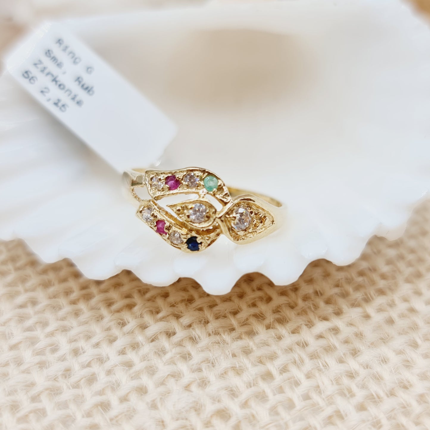 Ring Gold 585 Smaragd,Rubin,Zirkonia 14kt Gr: 56
