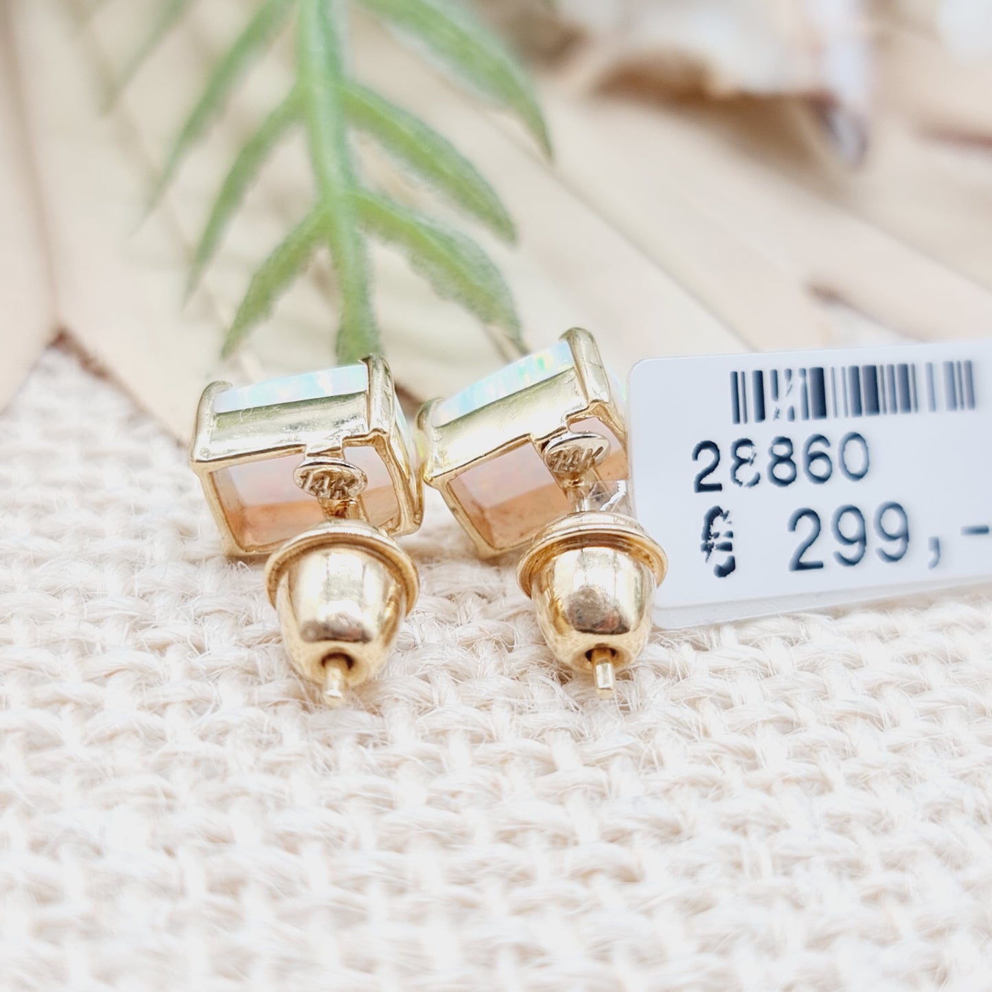 Ohrringe 585 14 KT Gold Synth. Opal
