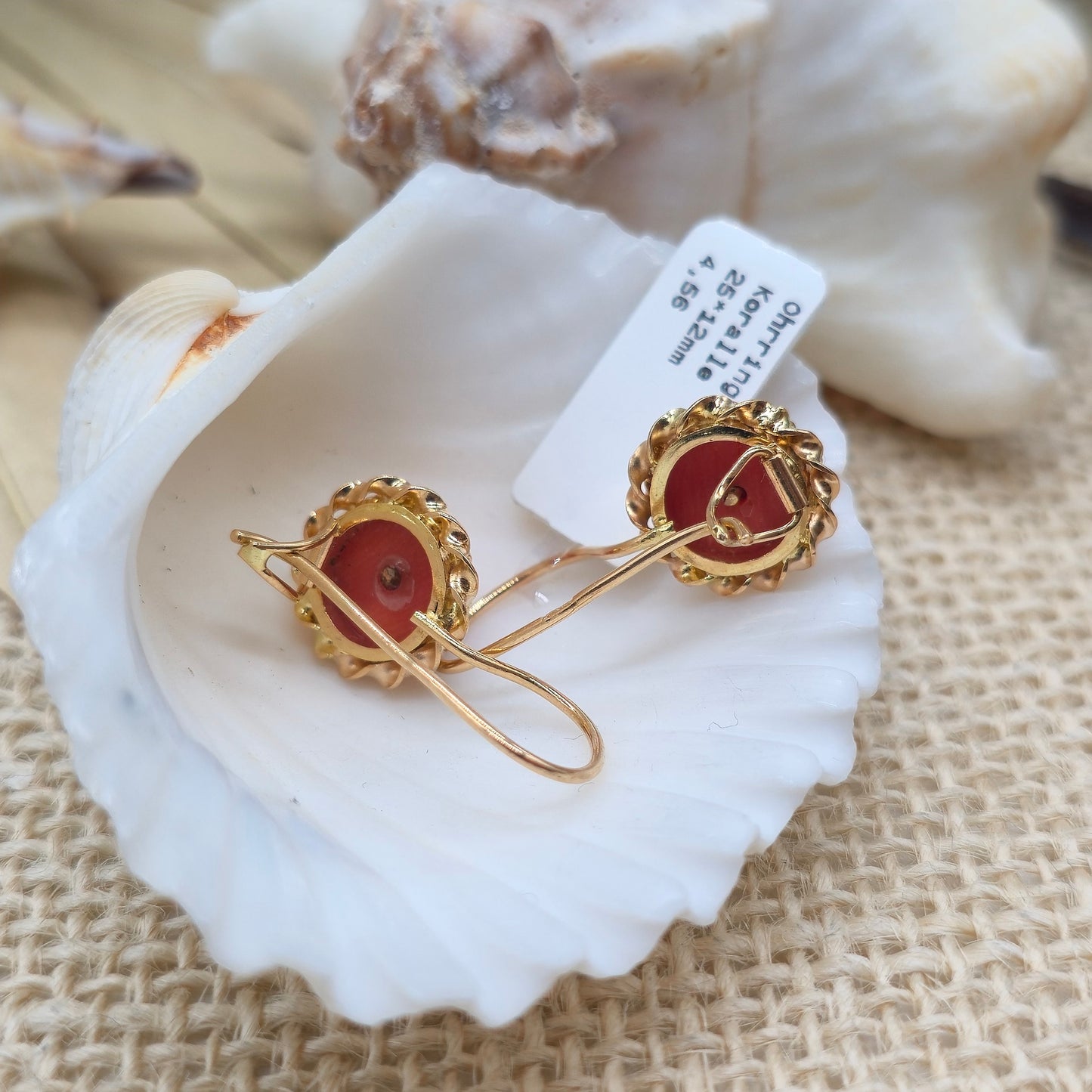 Ohrringe Gelbgold 585 14 kt Koralle Gr: 25*12mm