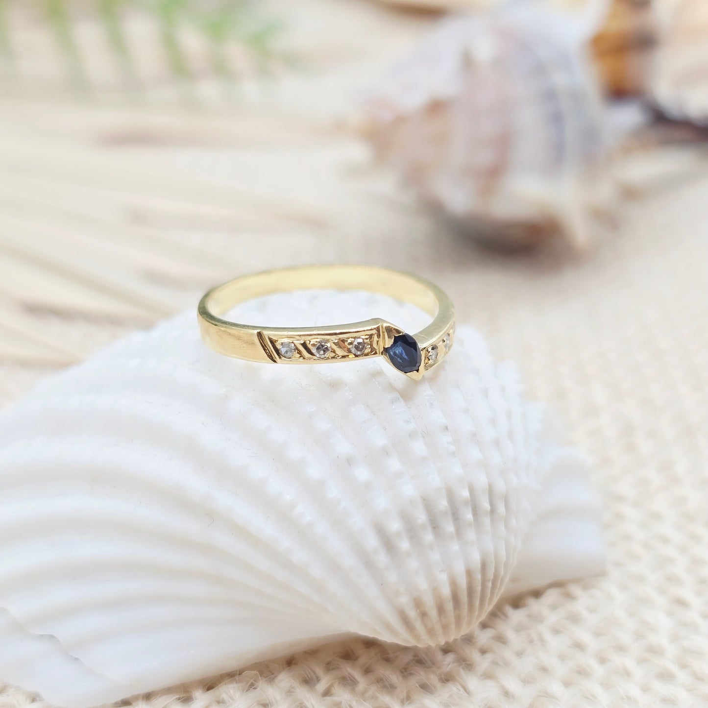 Ring Gold 750 18kt Safir 6 Brillanten Gr: 53