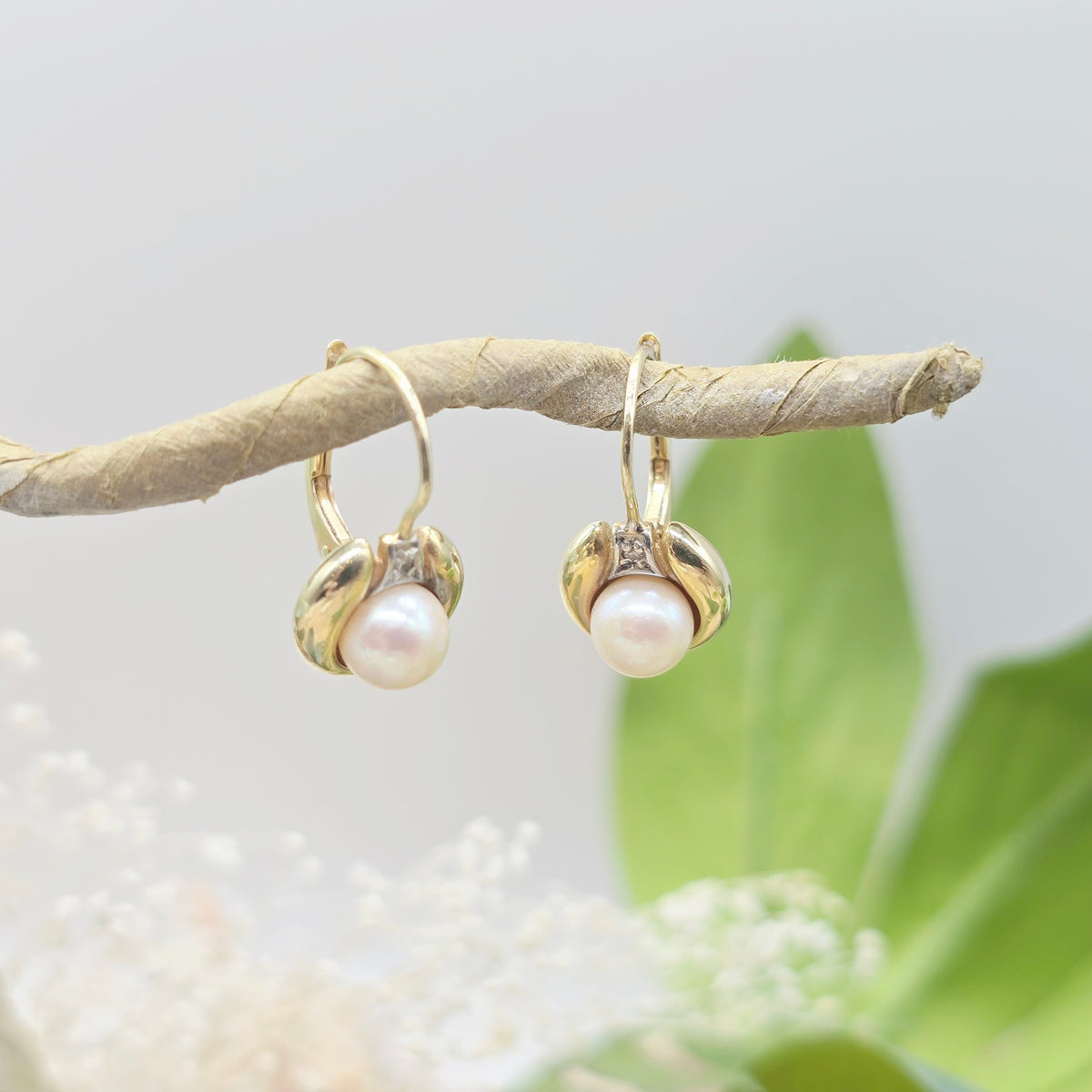 Ohrringe Bicolor Gold 585 14kt Perlen, Brillanten Gr: 17*10mm