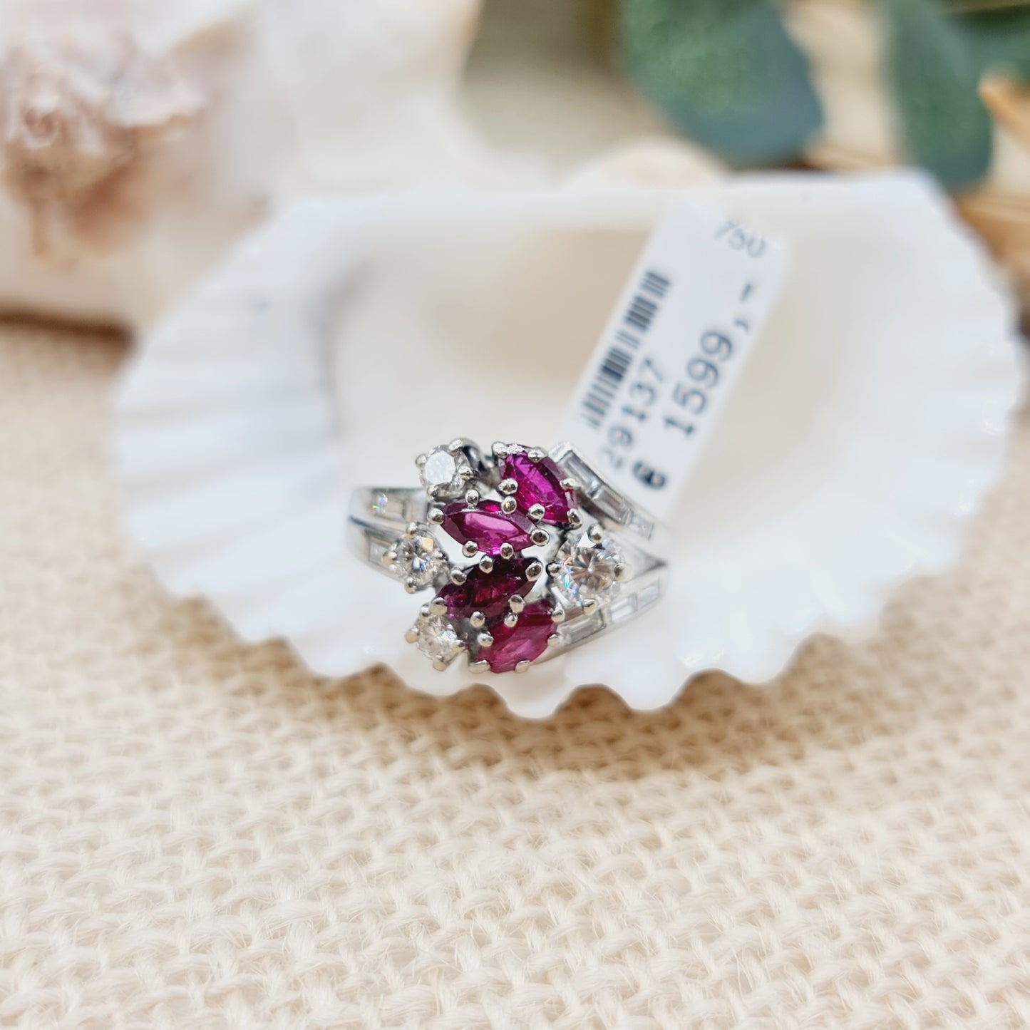 Ring Weißgold Rubine Diamanten 750 18 KT Gold Gr. 55