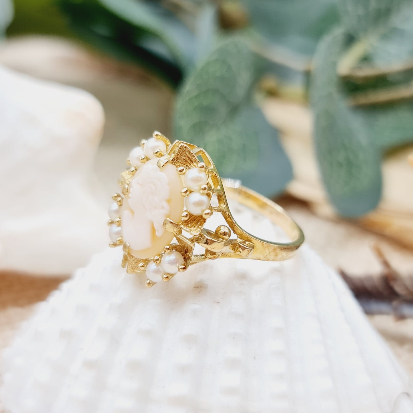Ring Gemme / Perlen 750 18 KT Gold Gr. 58