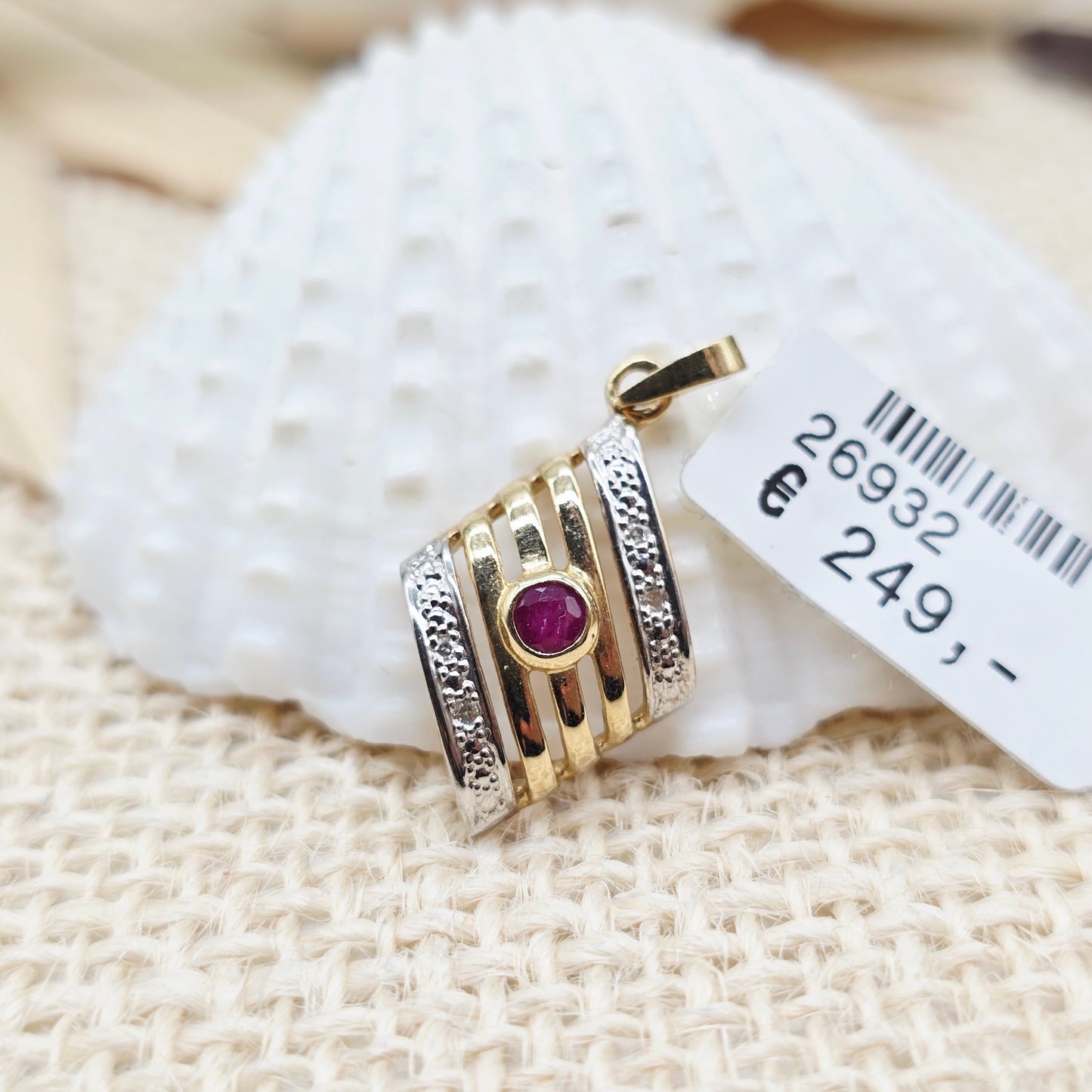 Anhänger Gold 585 14kt 1 Rubin und Brillanten 0,03ct