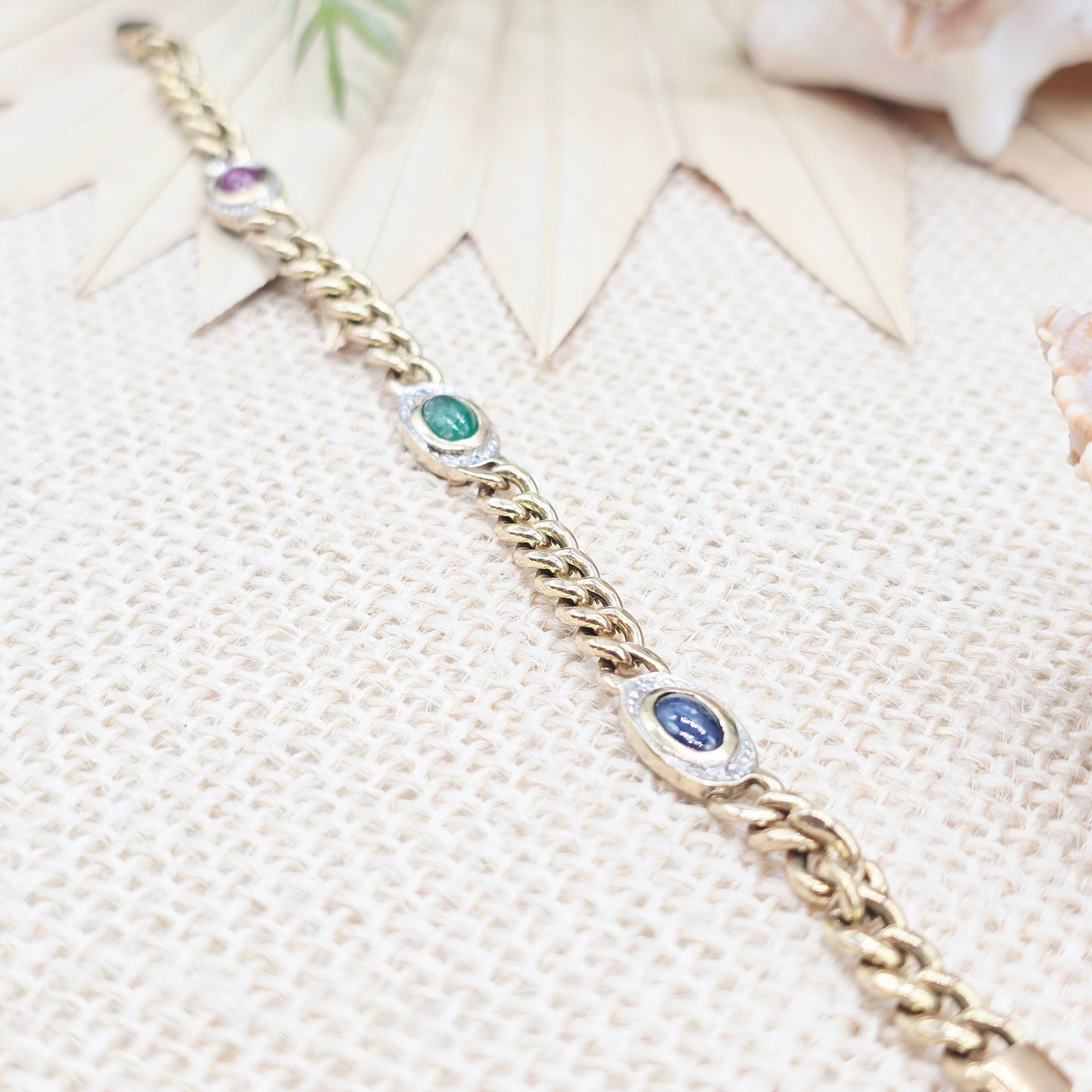 Armband Gold mit Safir, Rubin und Samargd Länge: 19cm