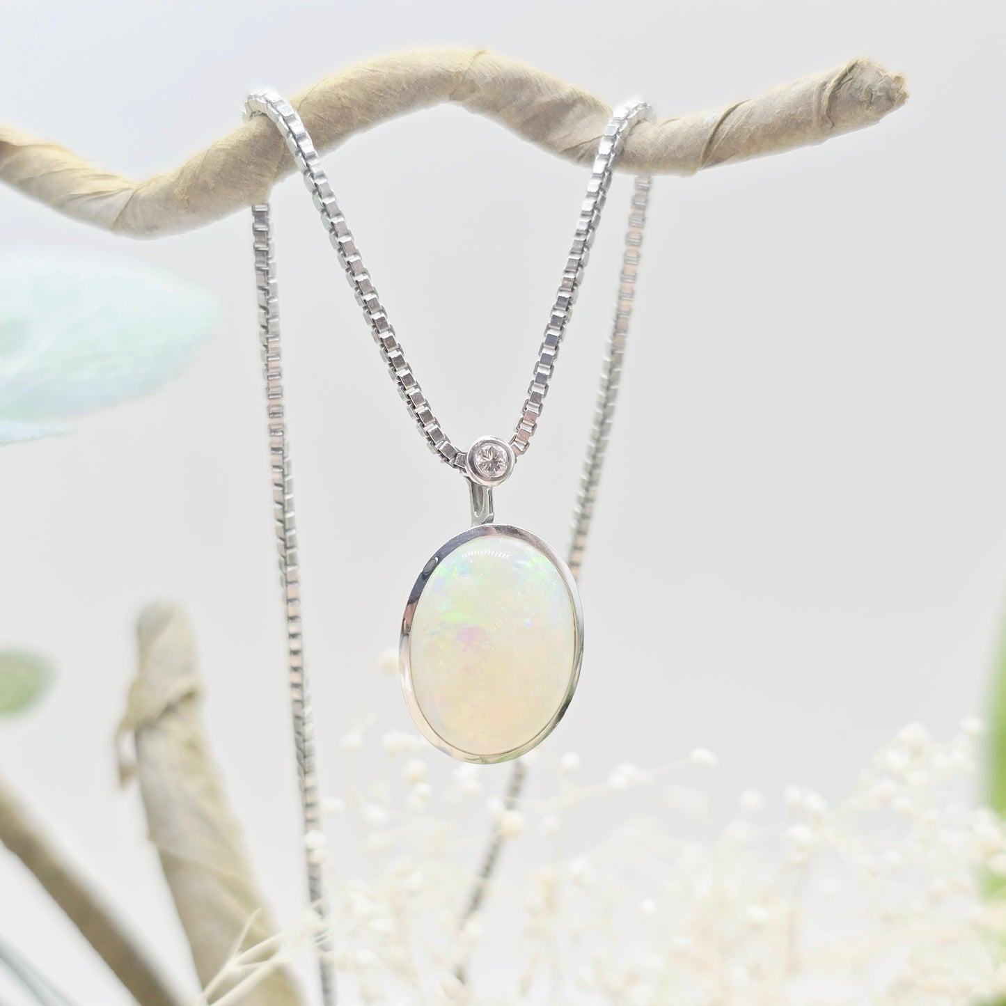Kette Weißgold Panzer 750 18kt 42cm Opal und 1 Brillant