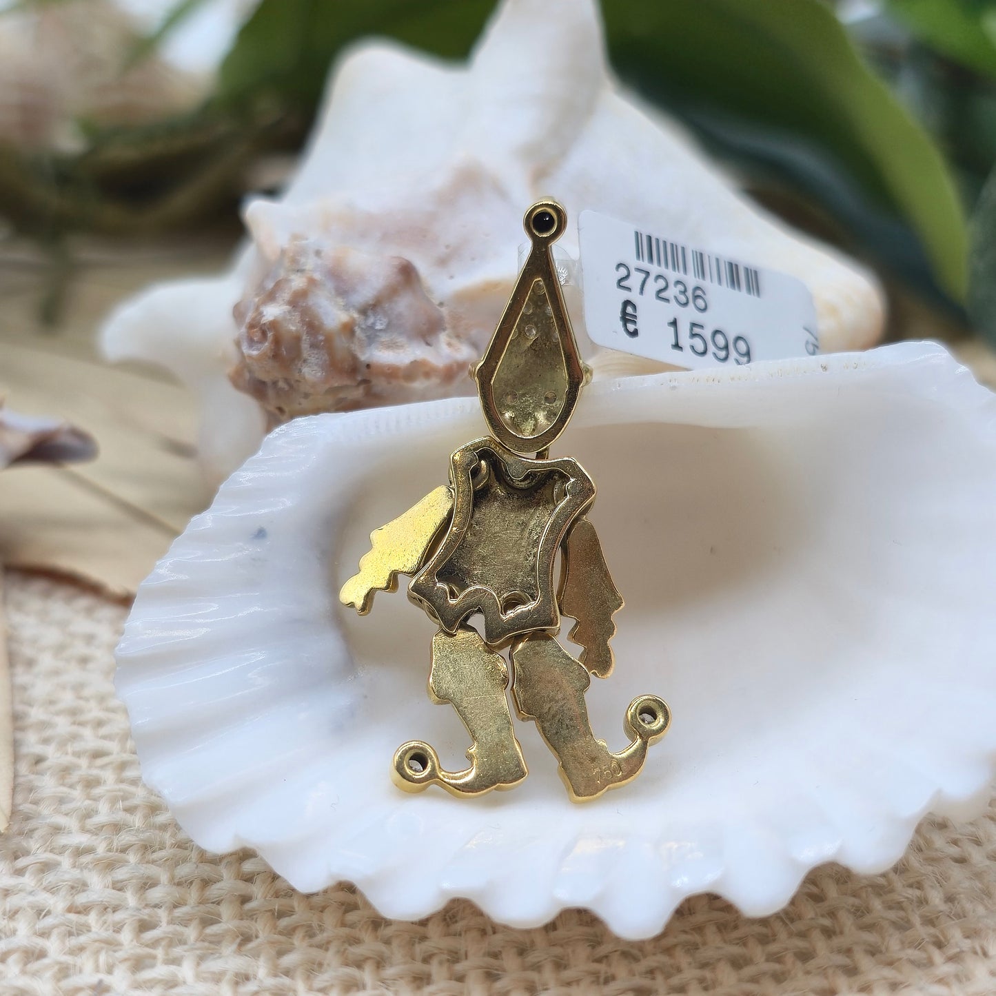 Gold Anhänger 750 18kt beweglicher Clown mit Brillanten