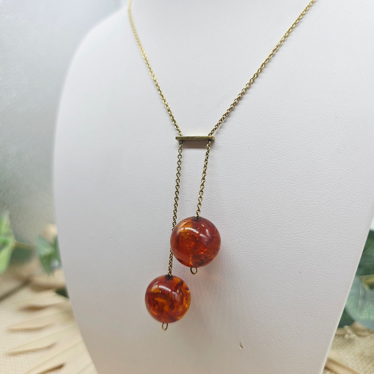 Gold Collier 585 14kt Bernsteinkugeln 58cm/16mm 10,25g