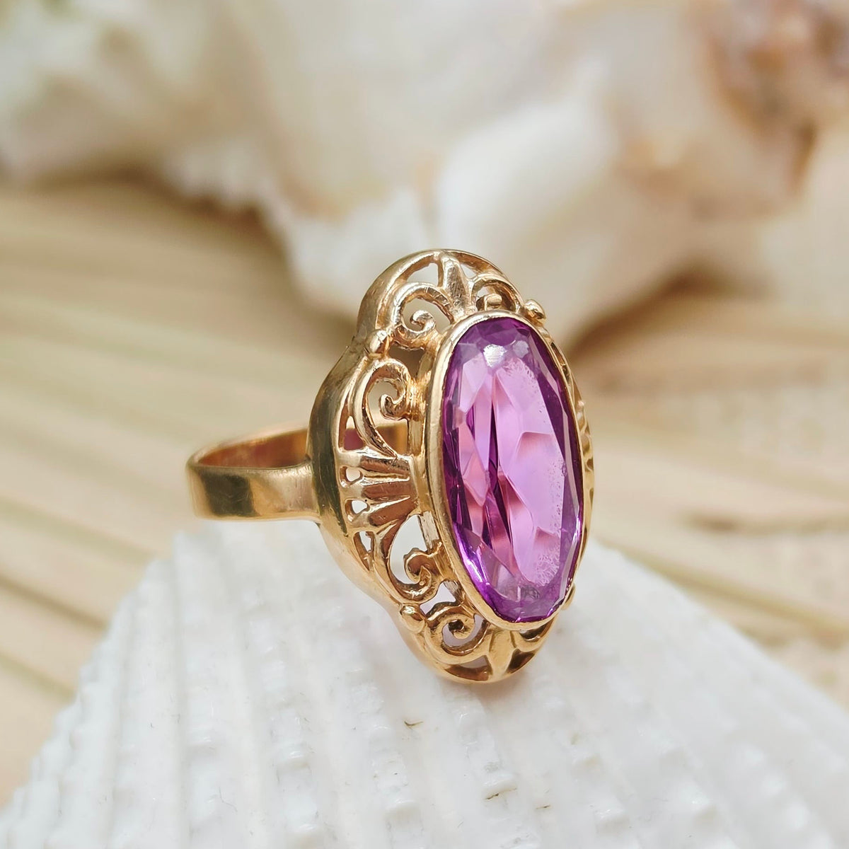 Vintage Ring Spinell Pink 585 14 KT Rot Gold