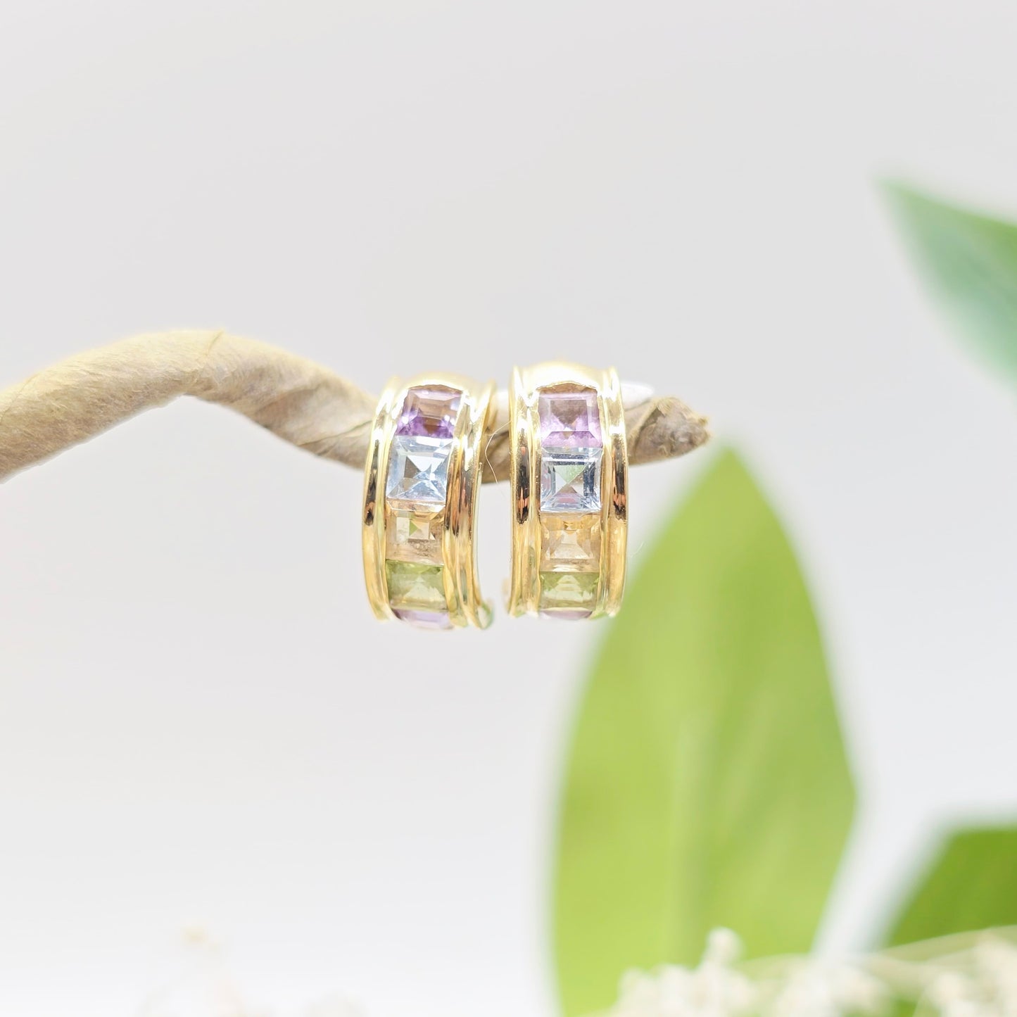 Ohrringe Gelbgold 585 14 kt Amethyst, Topas, Citrin und Peridot