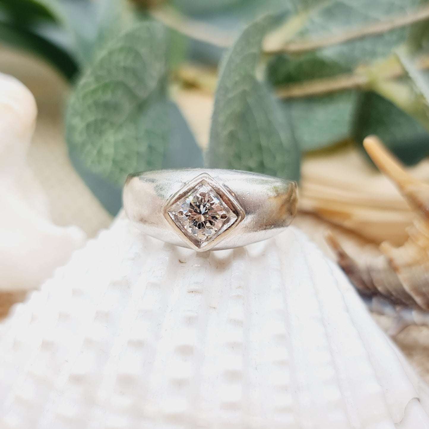 Ring Weißgold 1 Brillant 0,38ct 585 14 KT Gold Gr. 58