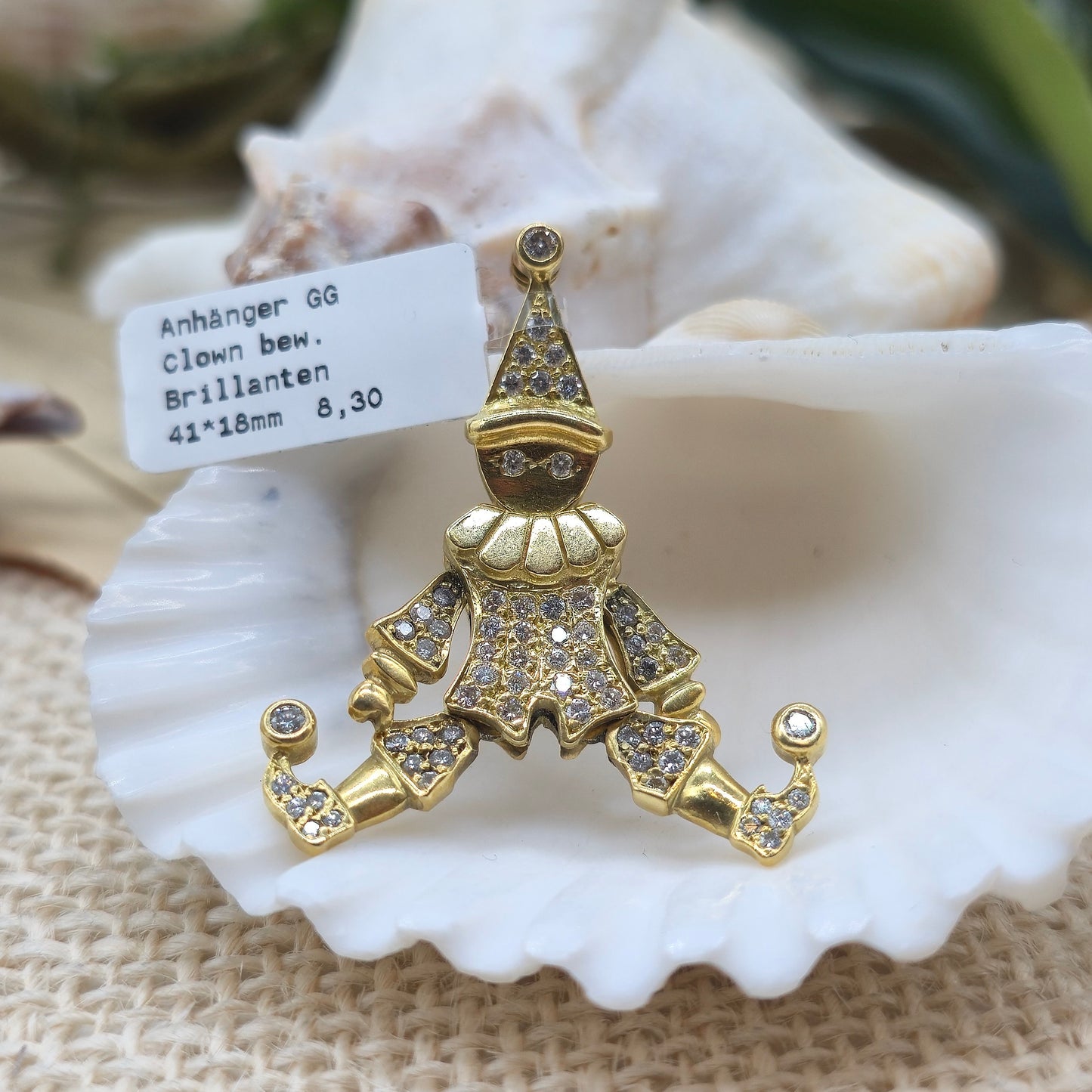 Gold Anhänger 750 18kt beweglicher Clown mit Brillanten